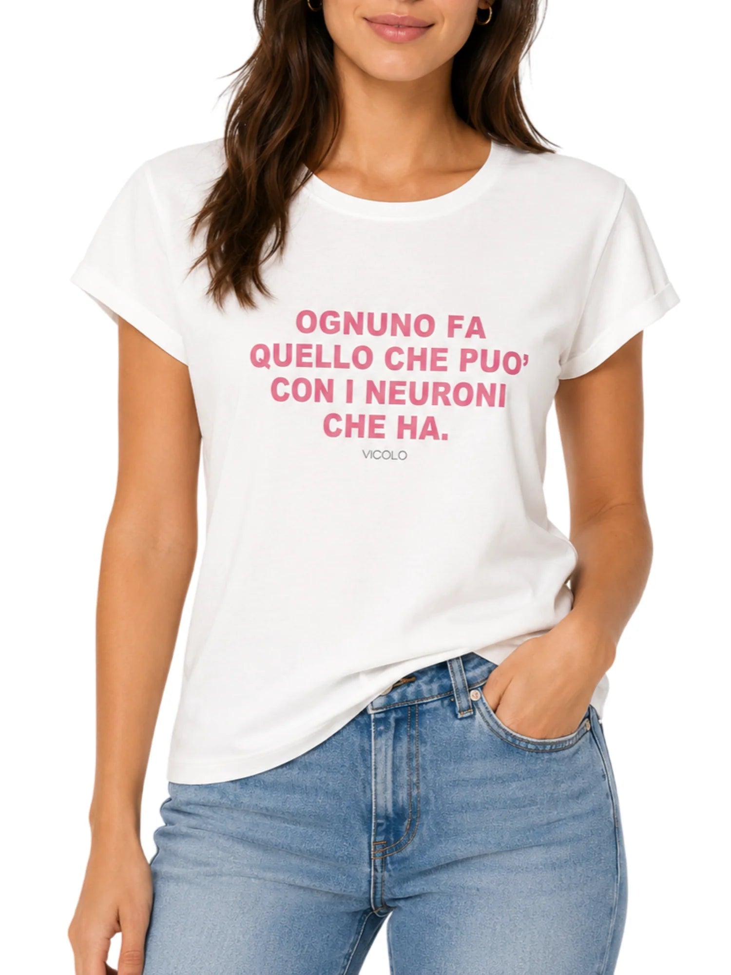 Vicolo T-shirt donna manica corta con scritta panna RAB1001 NATURALE VICOLO