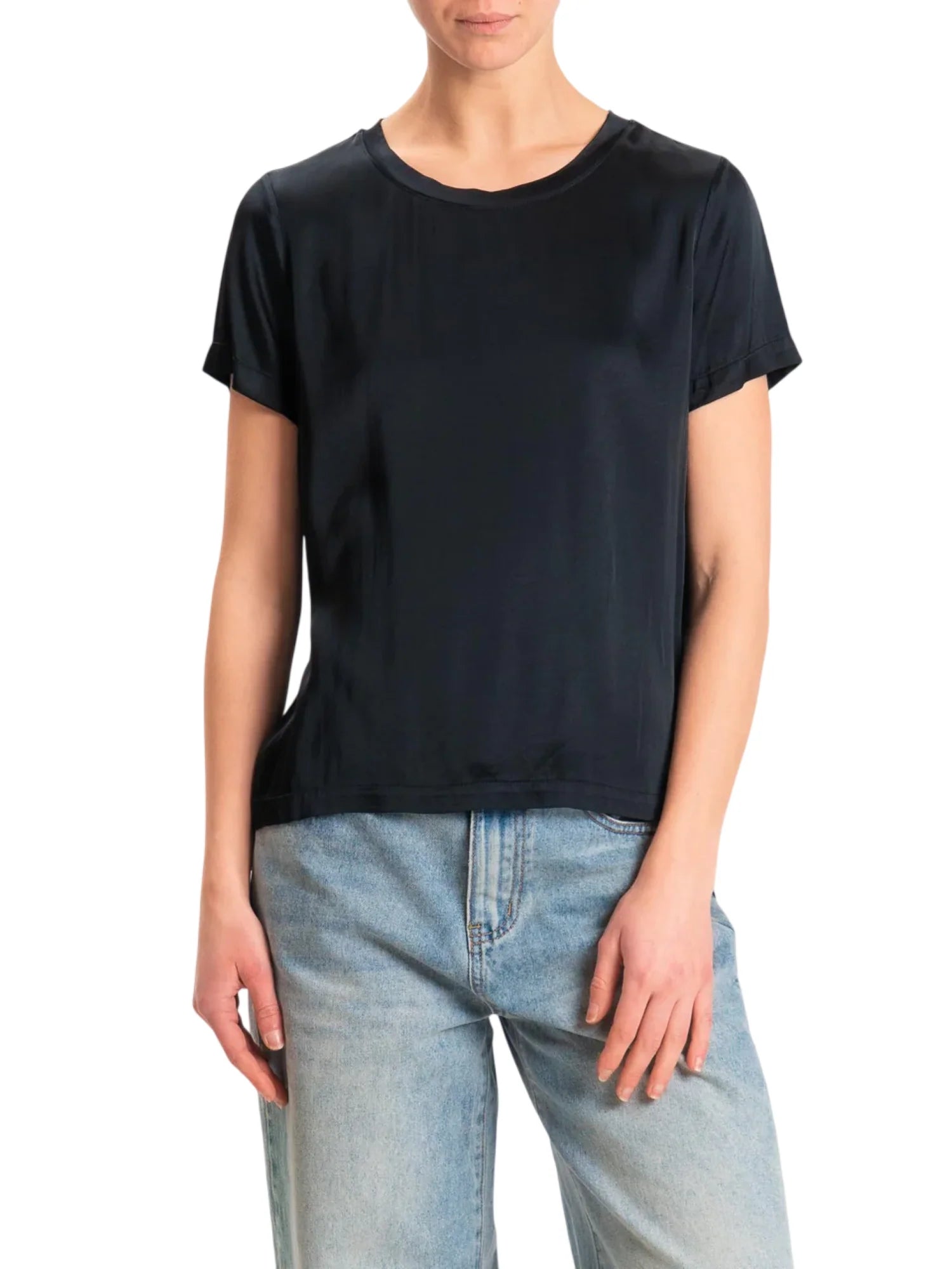 Vicolo T-shirt donna in raso manica corta nero TAB0083 NERO VICOLO