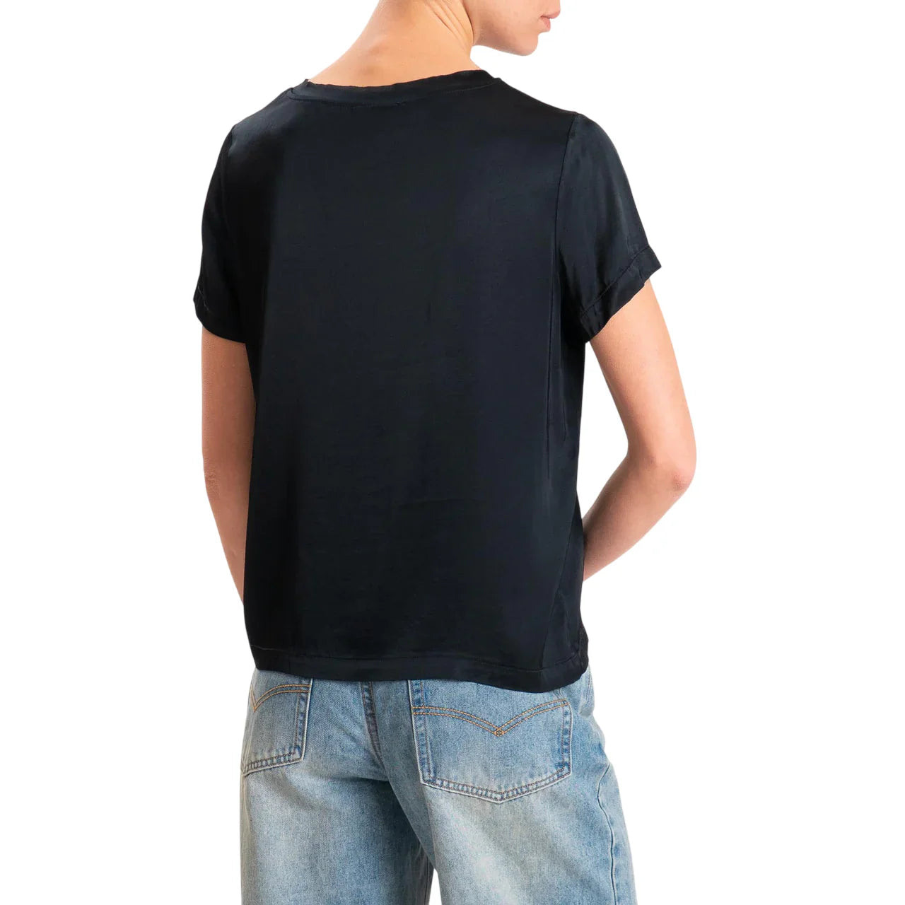 Vicolo T-shirt donna in raso manica corta nero TAB0083 NERO VICOLO