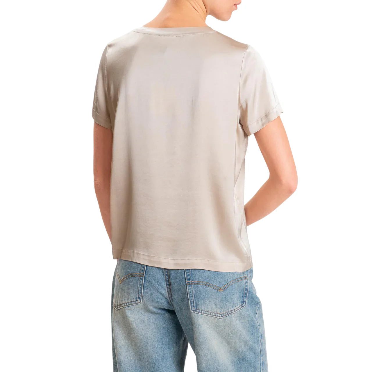 Vicolo T-shirt donna in raso manica corta ecrù TAB0083 SABBIA VICOLO