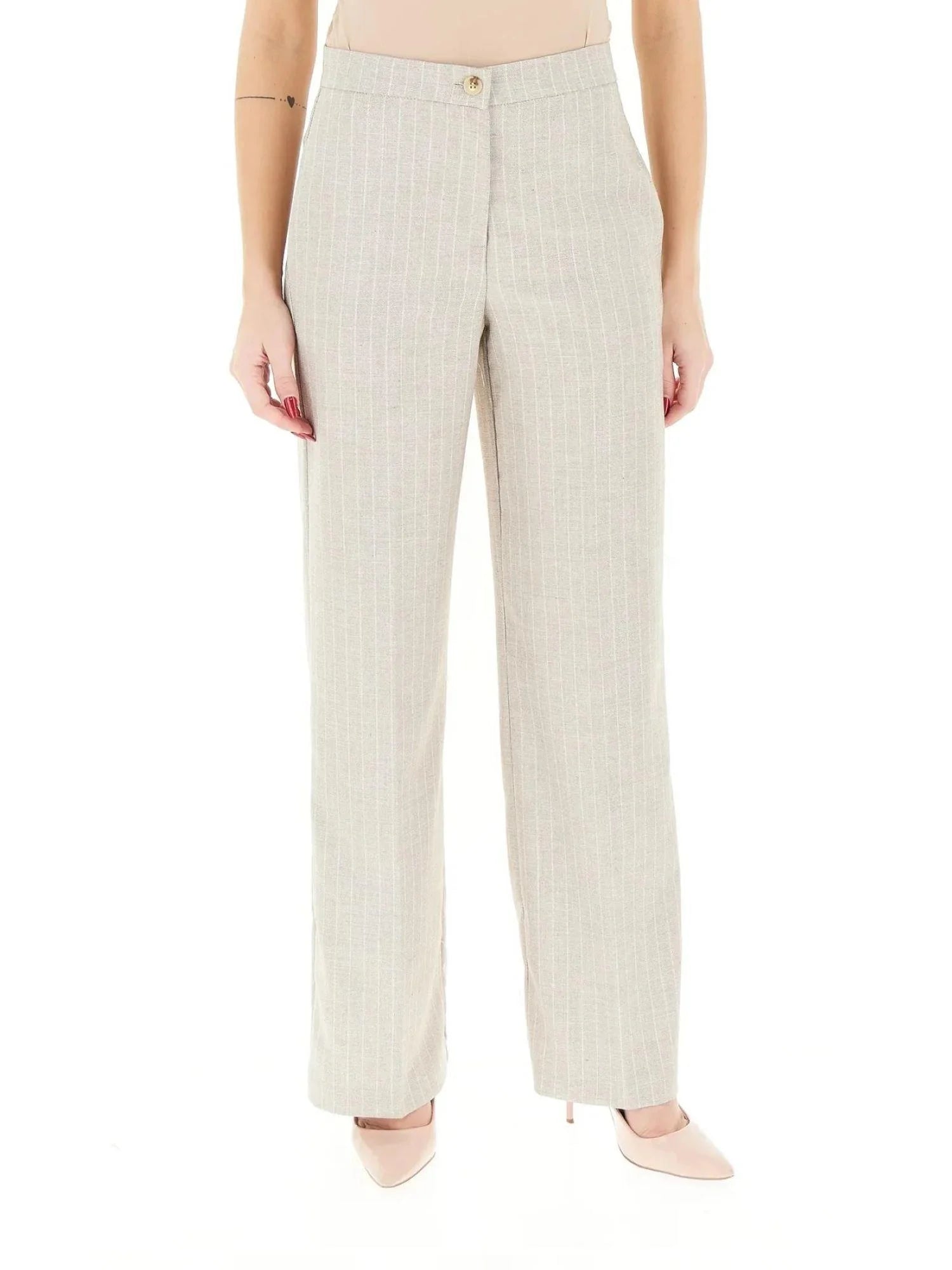 Vicolo pantaloni palazzo in fantasia gessata grigio TAB0227 BEIGE VICOLO