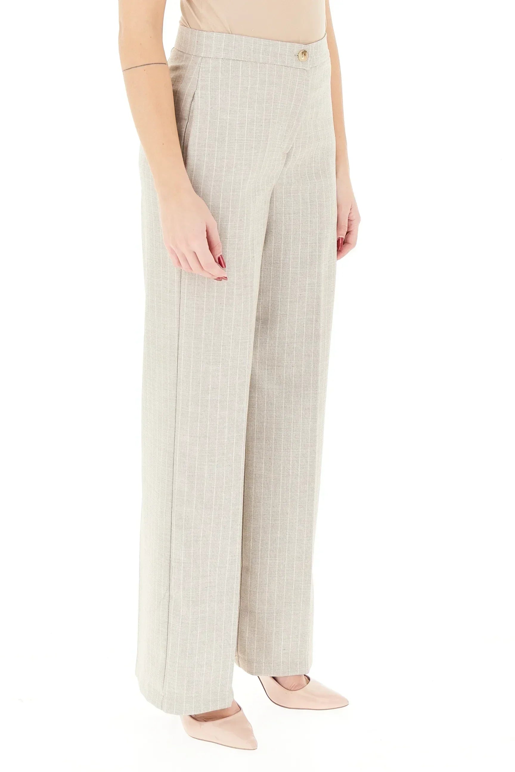 Vicolo pantaloni palazzo in fantasia gessata grigio TAB0227 BEIGE VICOLO