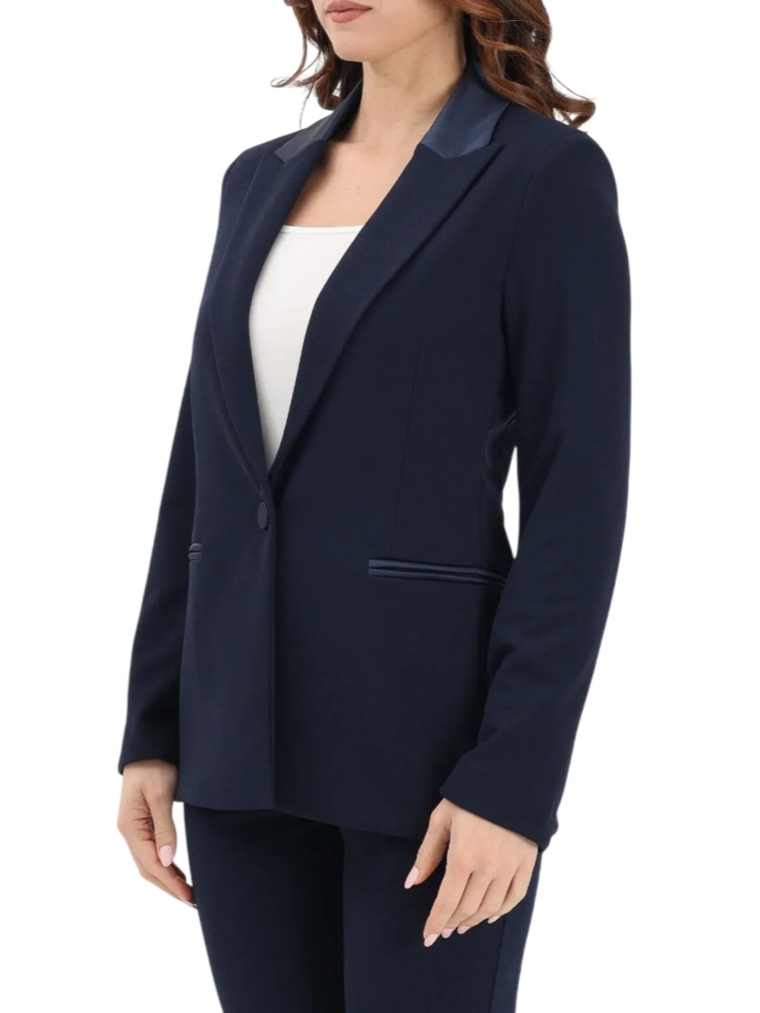 Vicolo giacca blazer monopetto con dettagli satin blu TAB0230 BLU VICOLO