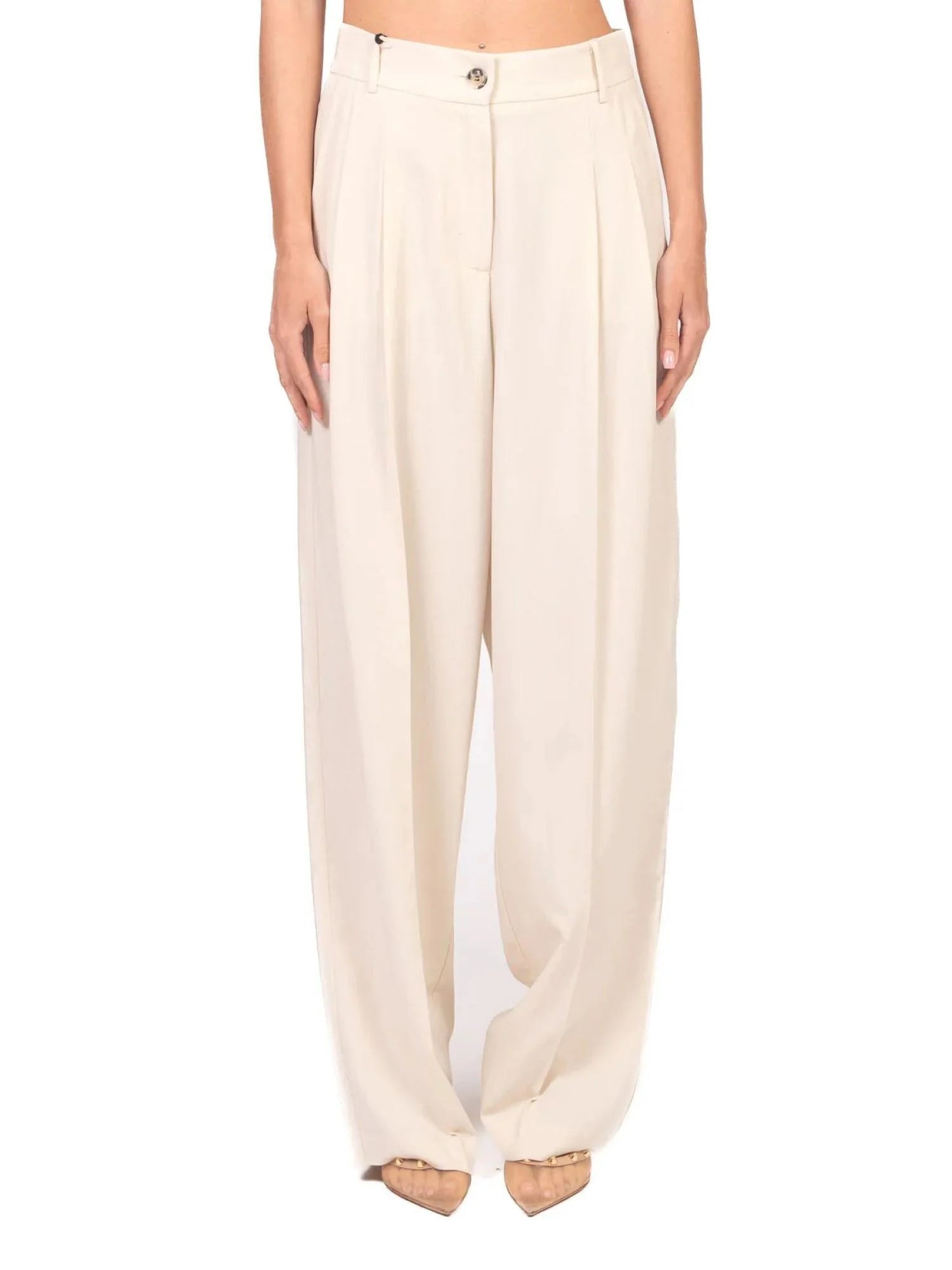 Vicolo pantaloni gamba larga misto lino con pinces panna TAB1513 BURRO VICOLO