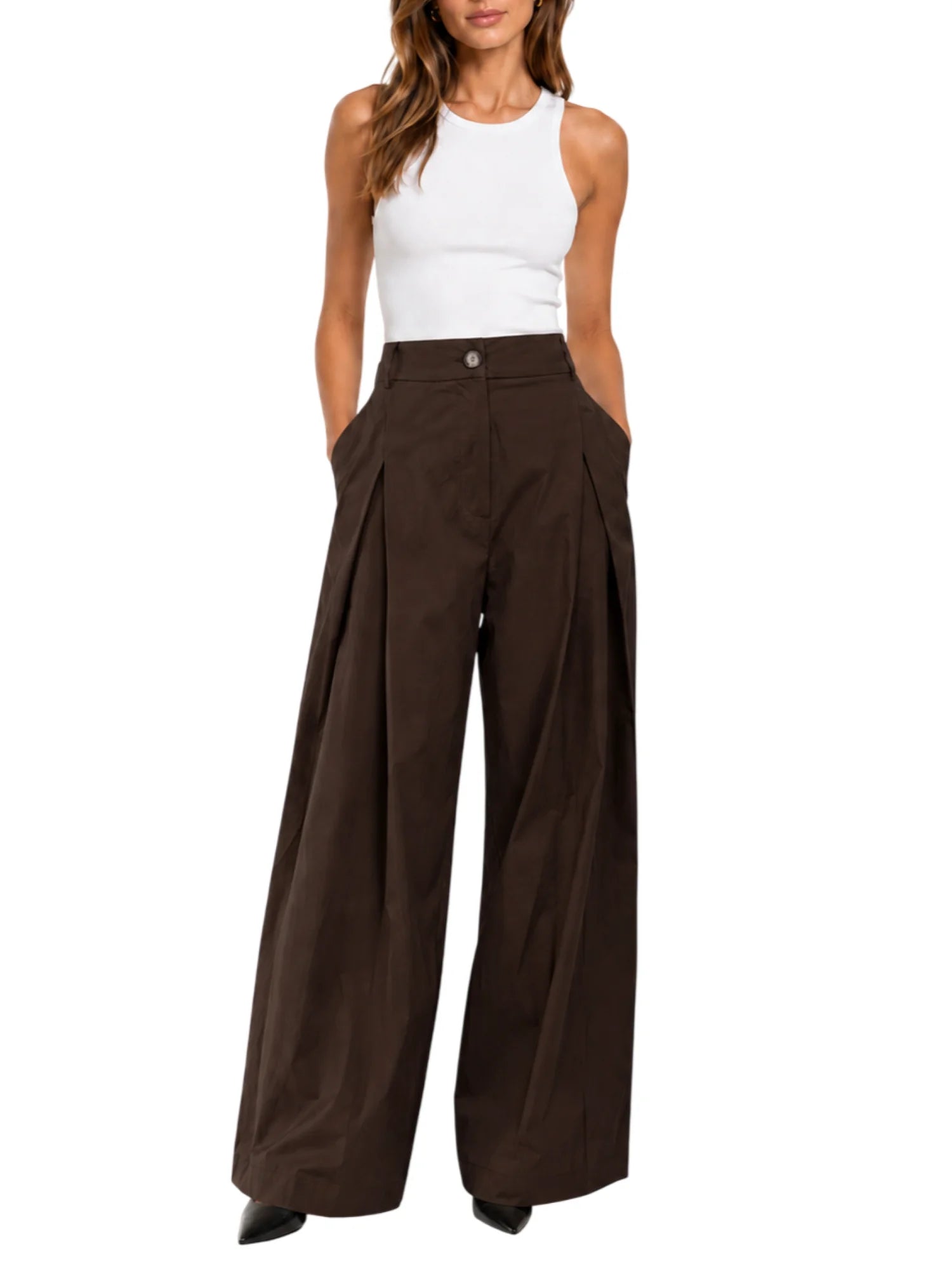 Vicolo pantaloni donna gamba larga con pinces marrone TAB1723 FONDENTE VICOLO
