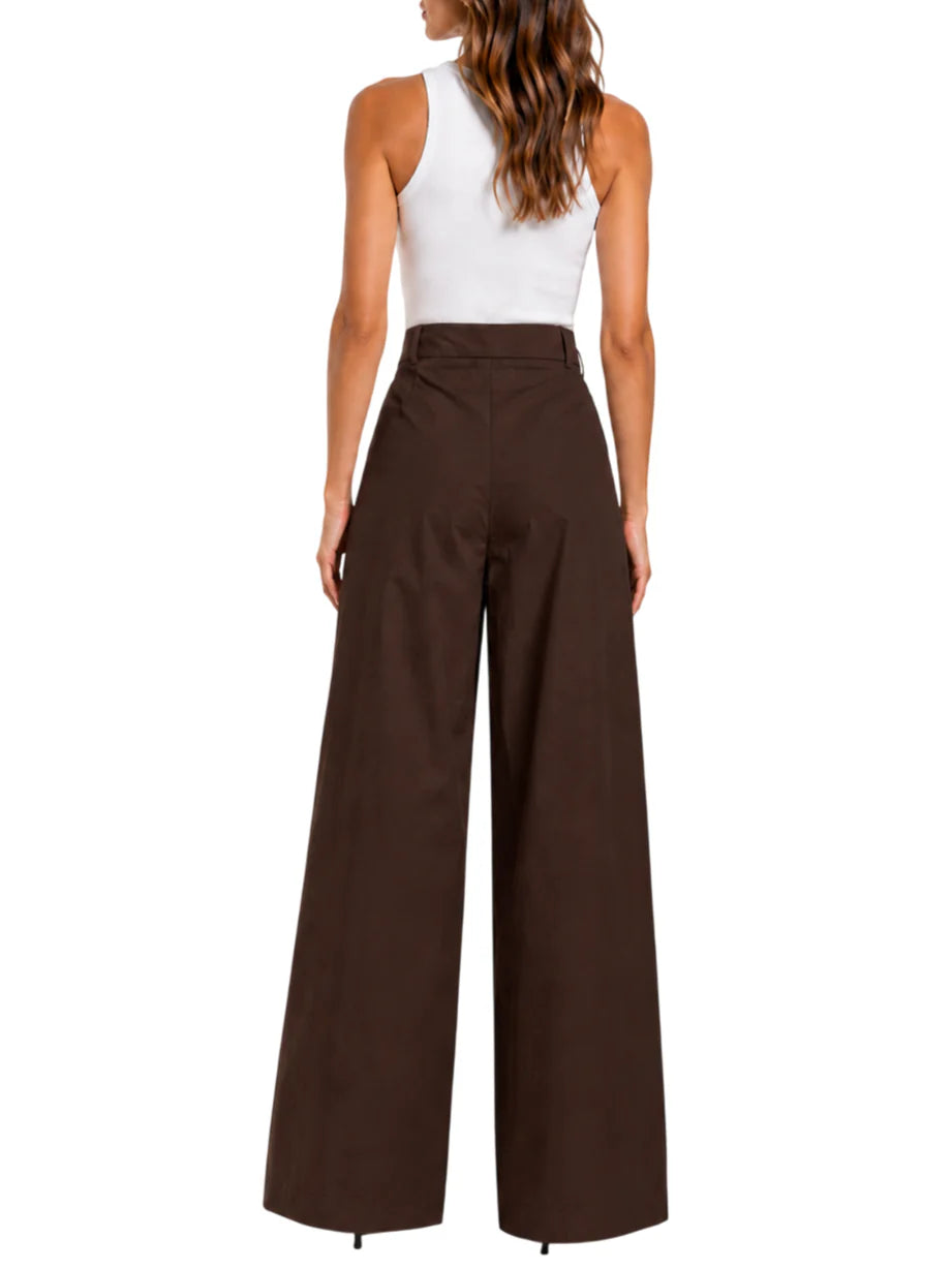 Vicolo pantaloni donna gamba larga con pinces marrone TAB1723 FONDENTE VICOLO