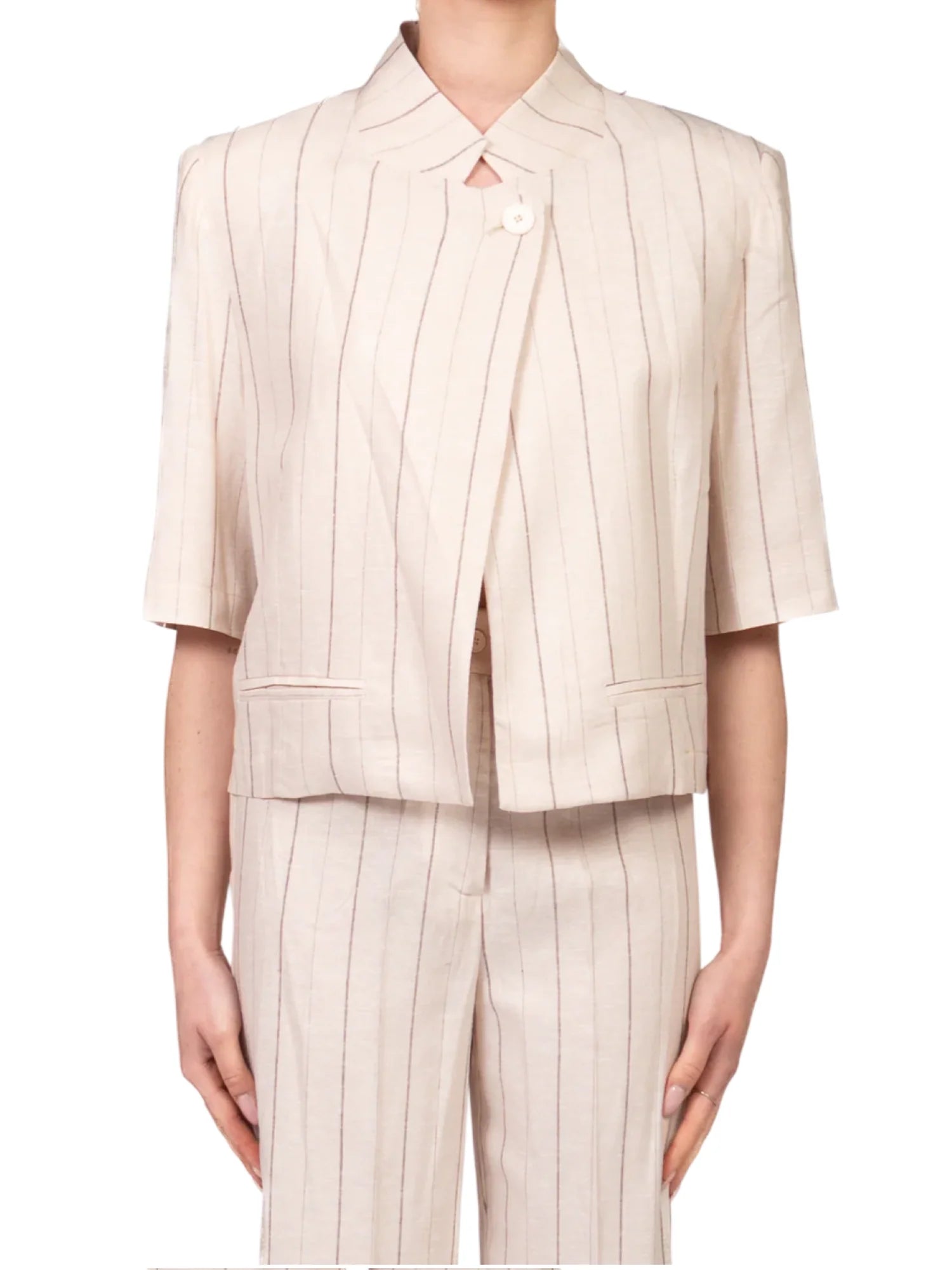 Vicolo giacca blazer gessata alla coreana beige TAB2107 BEIGE VICOLO
