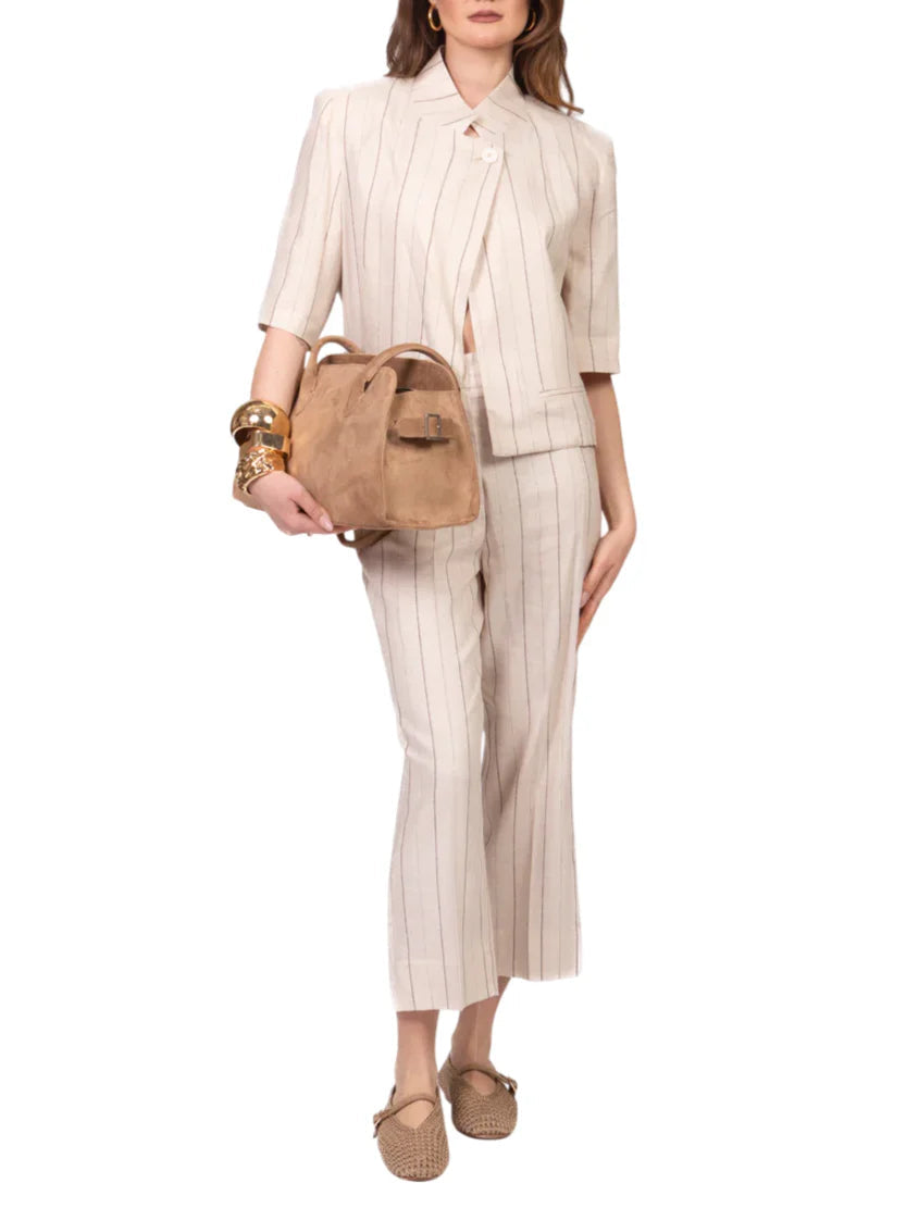 Vicolo giacca blazer gessata alla coreana beige TAB2107 BEIGE VICOLO