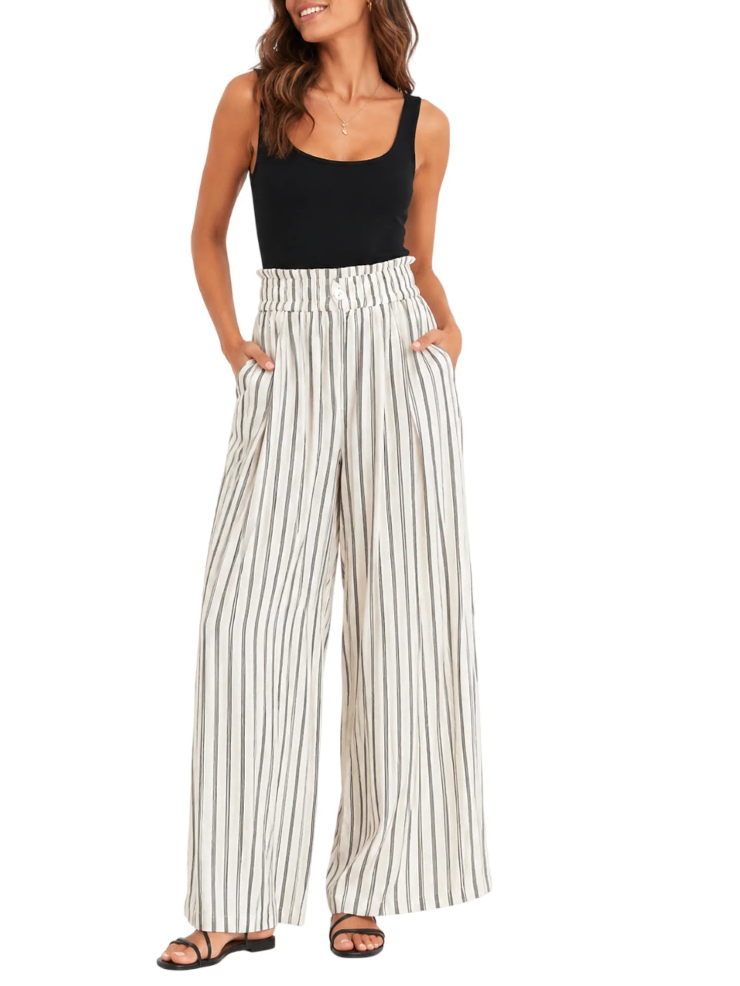 Vicolo pantaloni gessati donna gamba larga panna marrone TAB2118 BURRO-MORO VICOLO