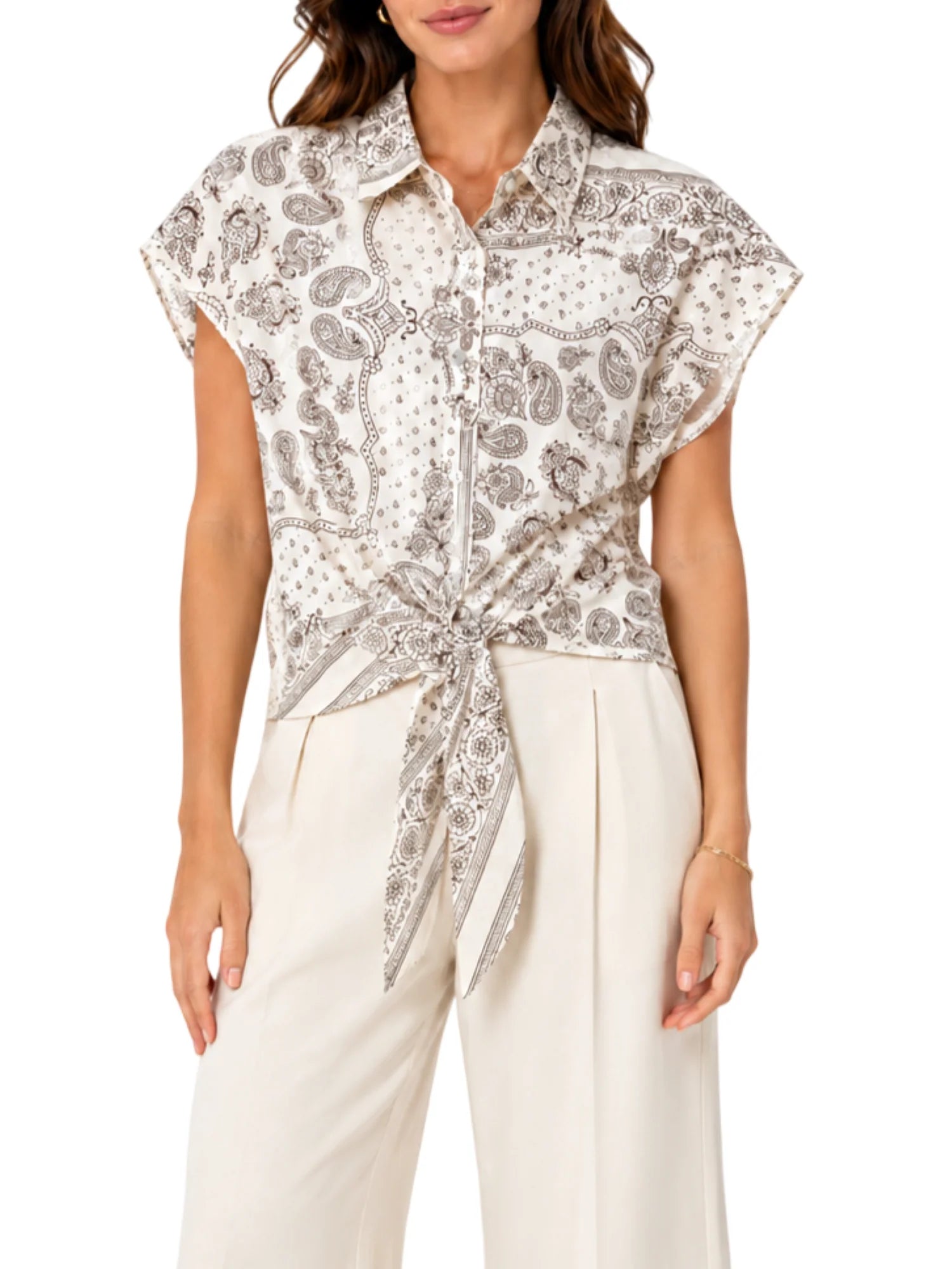 Vicolo camicia crop in fantasia beige marrone TAB2729 NATURALE VICOLO