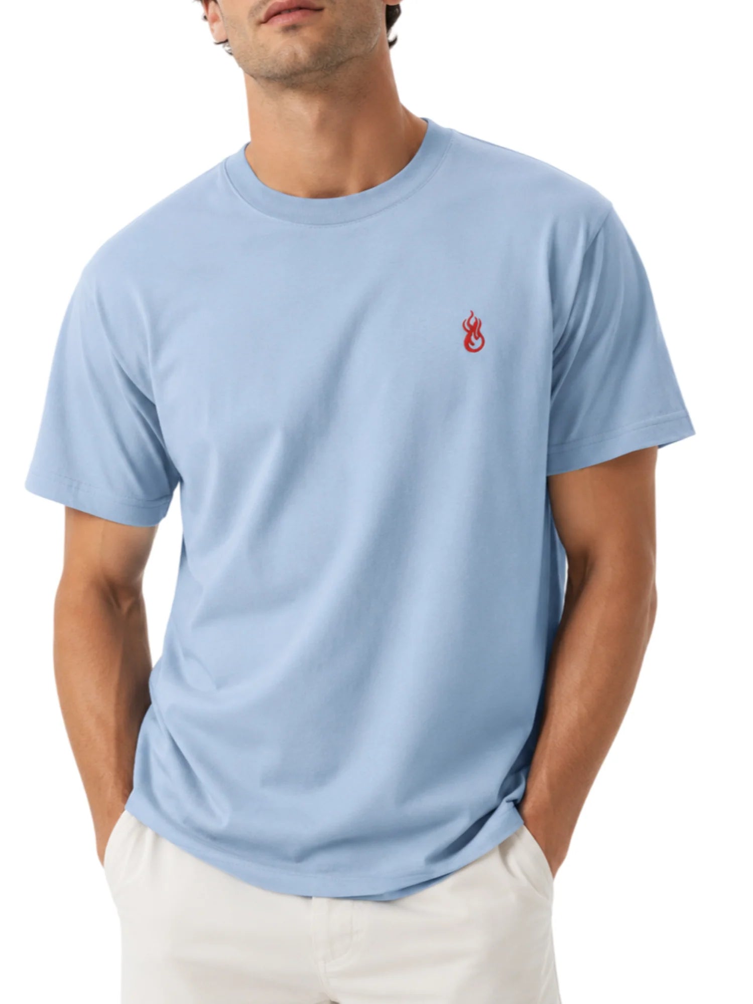 Vision of Super T-shirt uomo manica corte ricamo flame celeste VS070TE LIGHT BLUE VISION OF SUPER