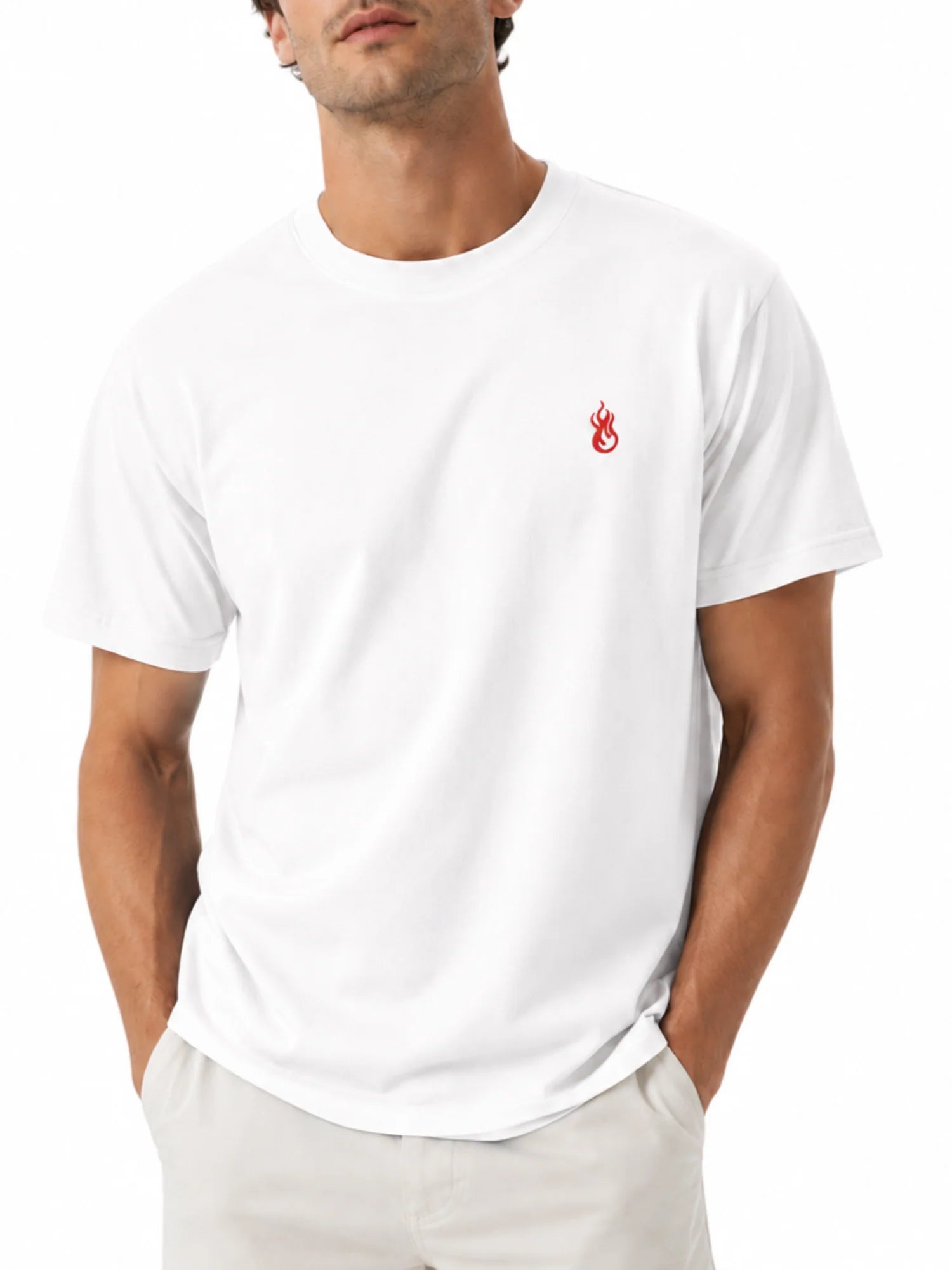 Vision of Super T-shirt uomo manica corte ricamo flame panna VS070TE WHITE VISION OF SUPER