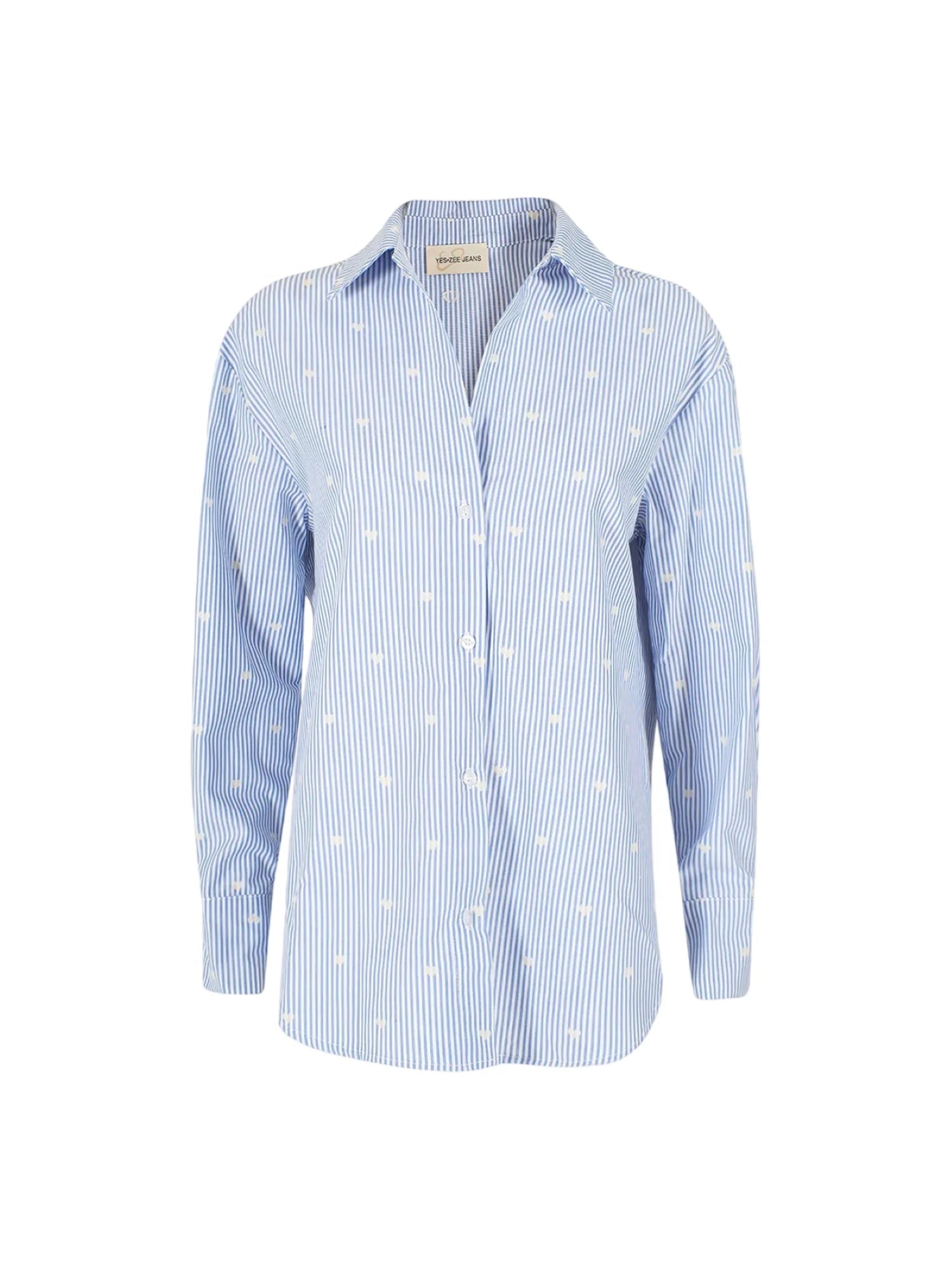 Yes Zee camicia donna a righe con cuoricini celeste bianco C418-Y400 2713 YES-ZEE