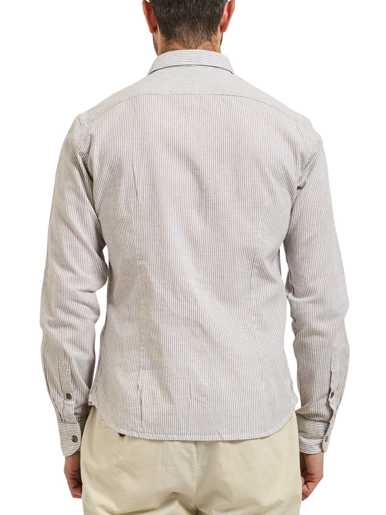 Yes Zee camicia uomo misto lino fantasia gessata bianco beige C505-UE00 2232 YES-ZEE