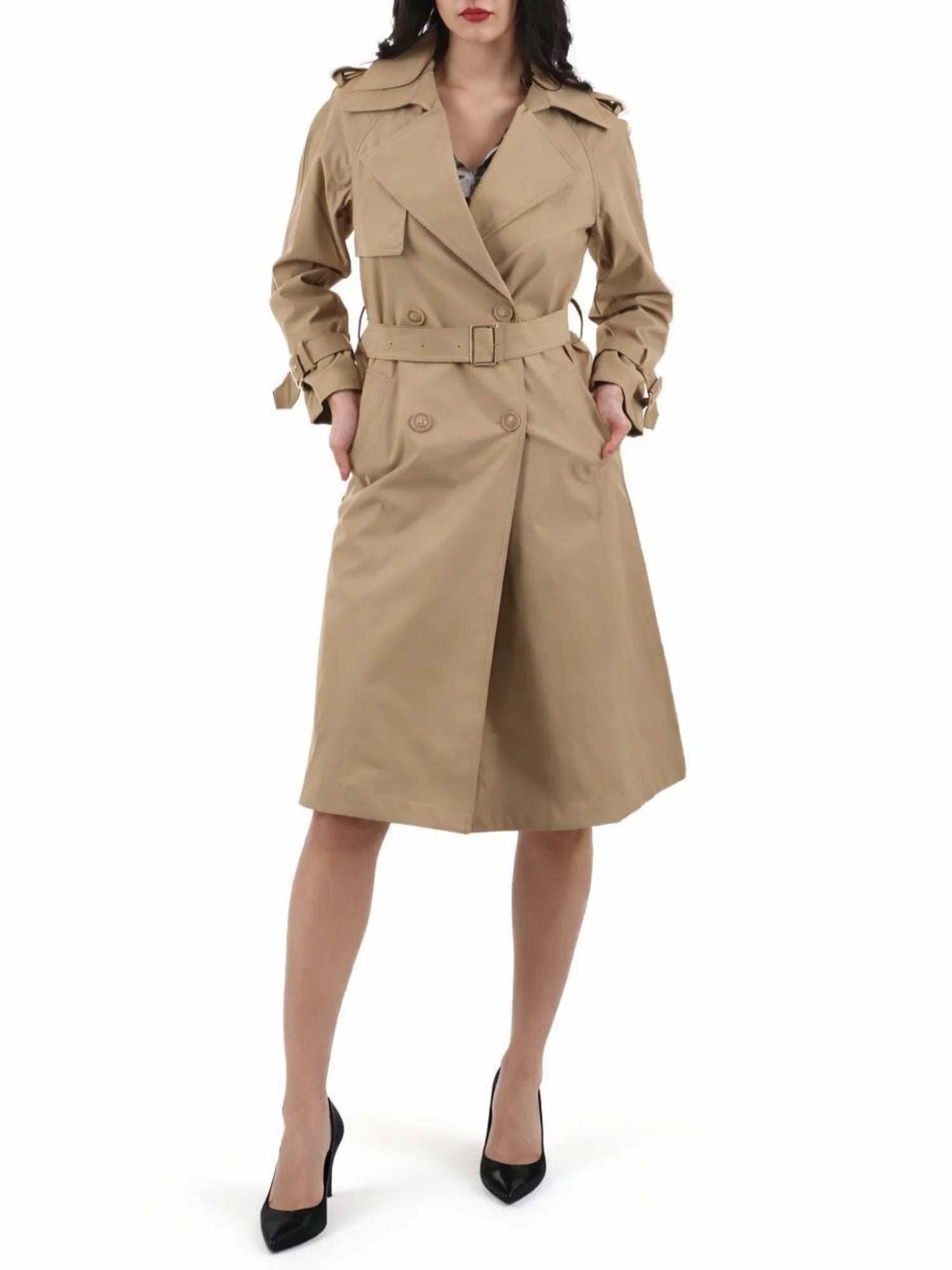 Yes Zee trench doppiopetto donna con cintura color cammello O437-KR00 0203 YES-ZEE