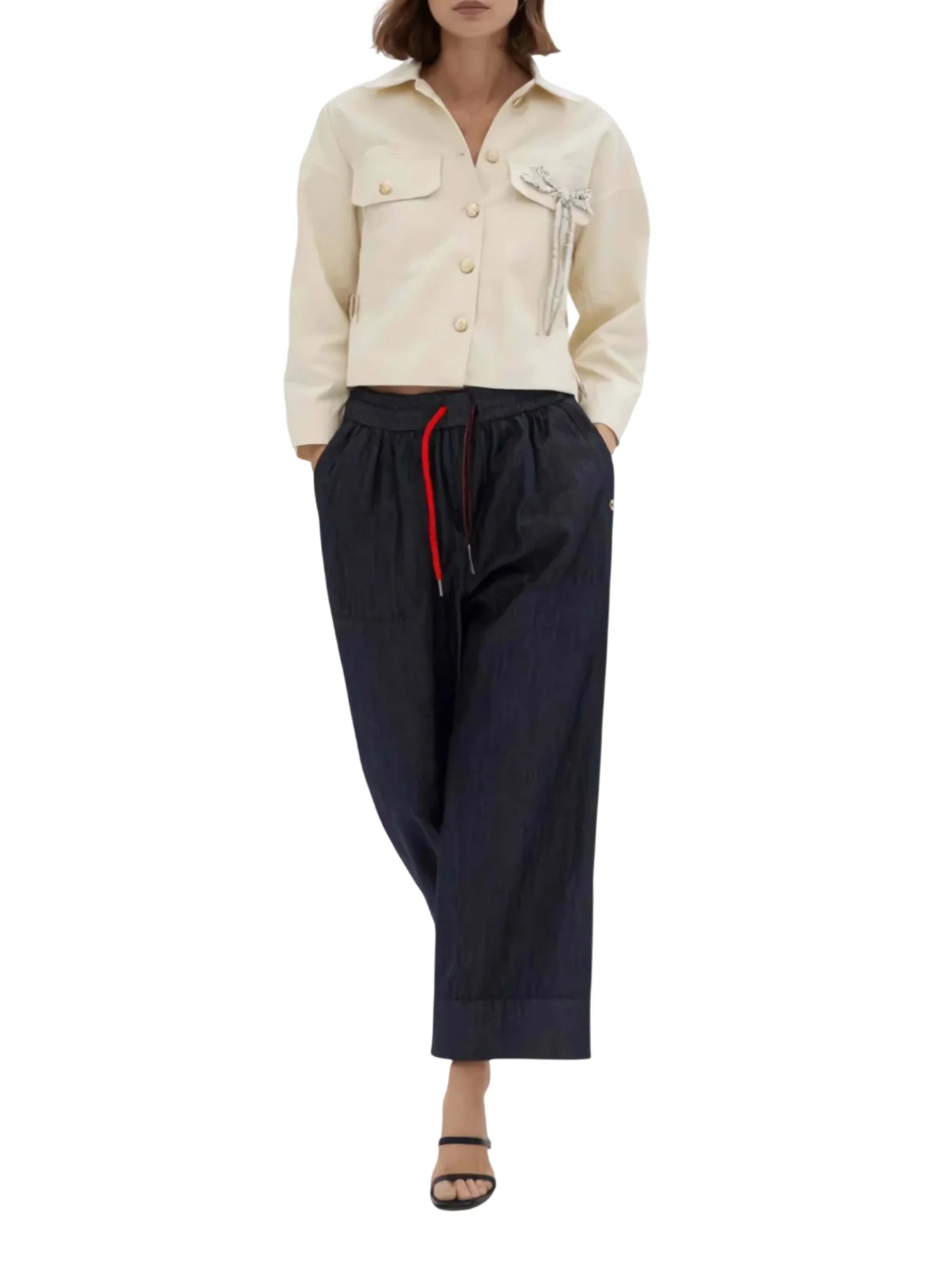 Yes Zee pantaloni donna gamba larga lavaggio scuro P386-EE00 J710 YES-ZEE