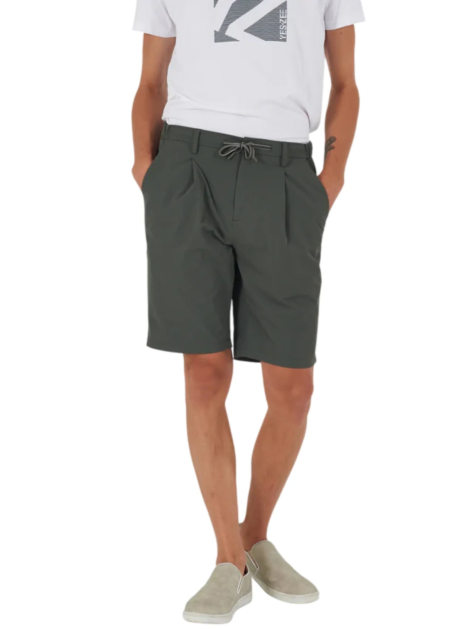 Yes Zee bermuda uomo in nylon verde militare P770-KQ00 0979 YES-ZEE
