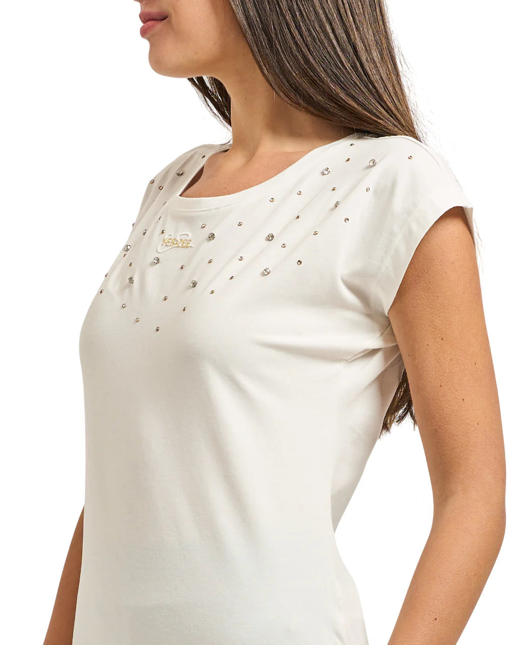 Yes Zee T-shirt manica corta con strass panna T275-S700 0107 YES-ZEE