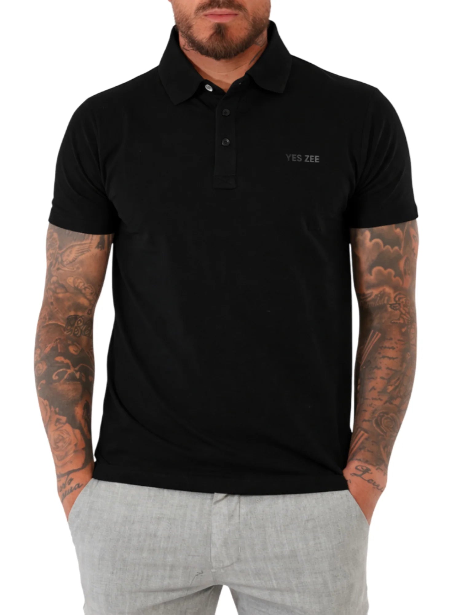 Yes Zee polo manica corta uomo in jersey nero T782-TA00 0801 YES-ZEE