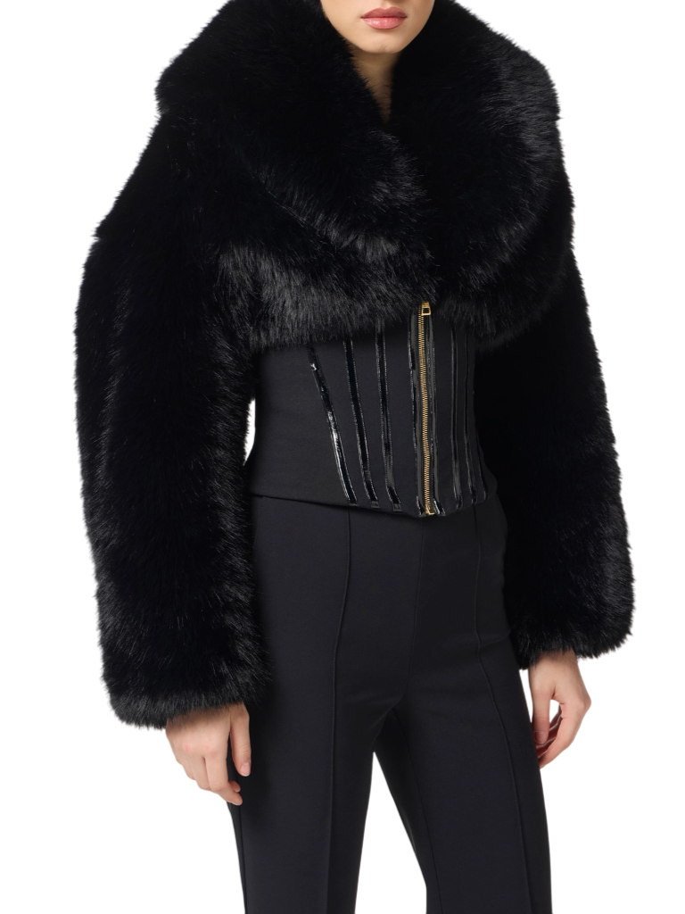 Elisabetta Franchi pelliccia ecologica stile bustier nero GB05A57E2 110 ELISABETTA FRANCHI