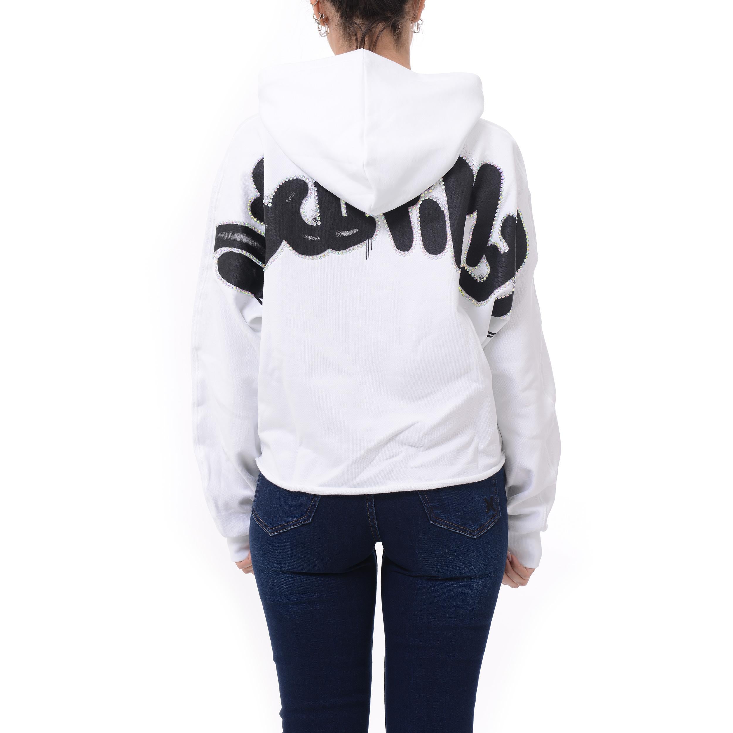 Disclaimer felpa crop con maxi logo gioiello bianco 54925 BIANCO DISCLAIMER