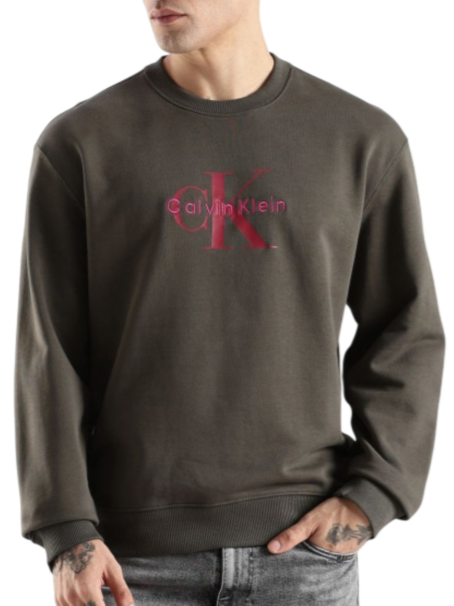 Calvin Klein Jeans felpa uomo con logo verde militare LV04RD242G PAR Calvin Klein Jeans