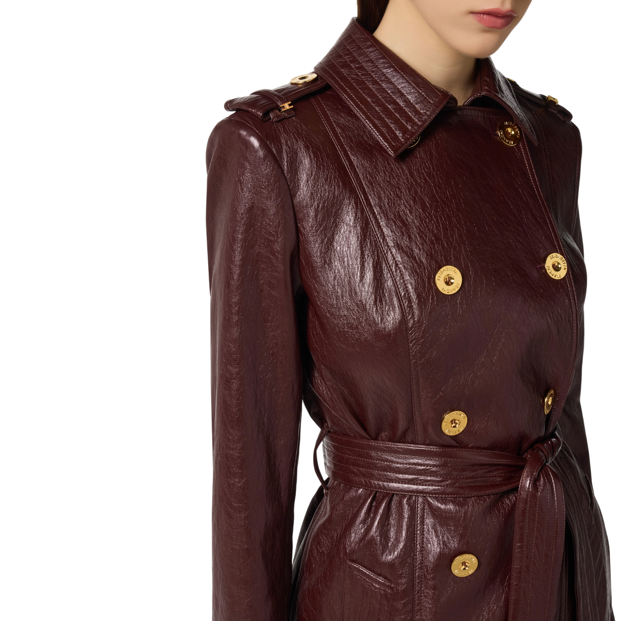 Elisabetta Franchi trench doppiopetto in ecopelle croquelè borgogna SP00256E2 EA4 ELISABETTA FRANCHI