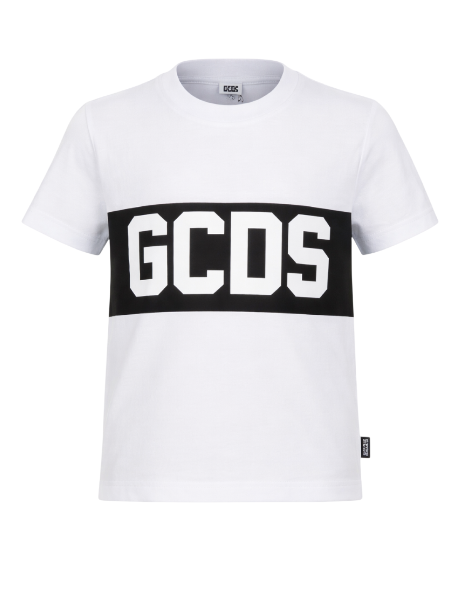 GCDS T-shirt bambino con banda logo bianco nero Z0UJQC585J105 OPTIC WHITE-BLACK GCDS