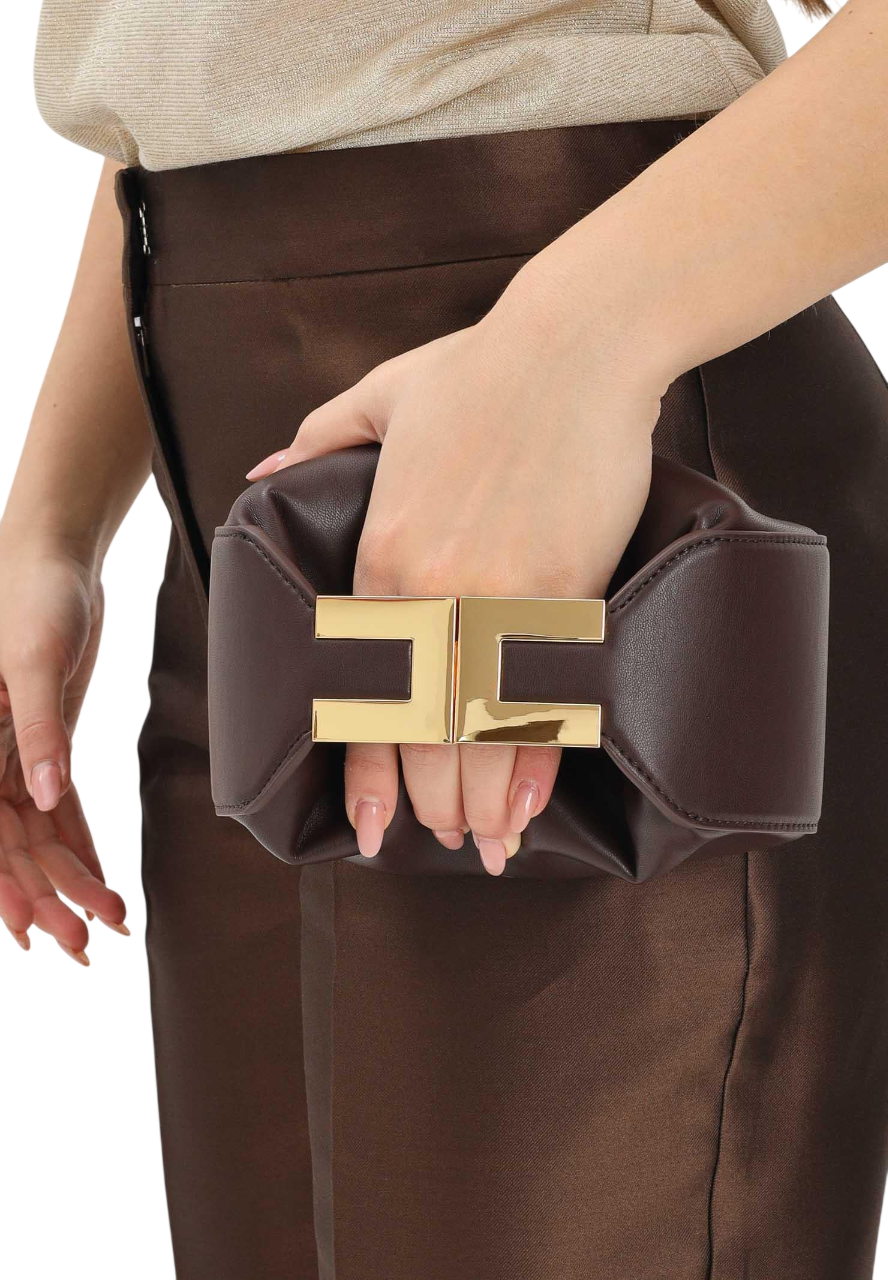 Elisabetta Franchi borsa a mano in ecopelle con placca logo marrone BS07A62 644 ELISABETTA FRANCHI