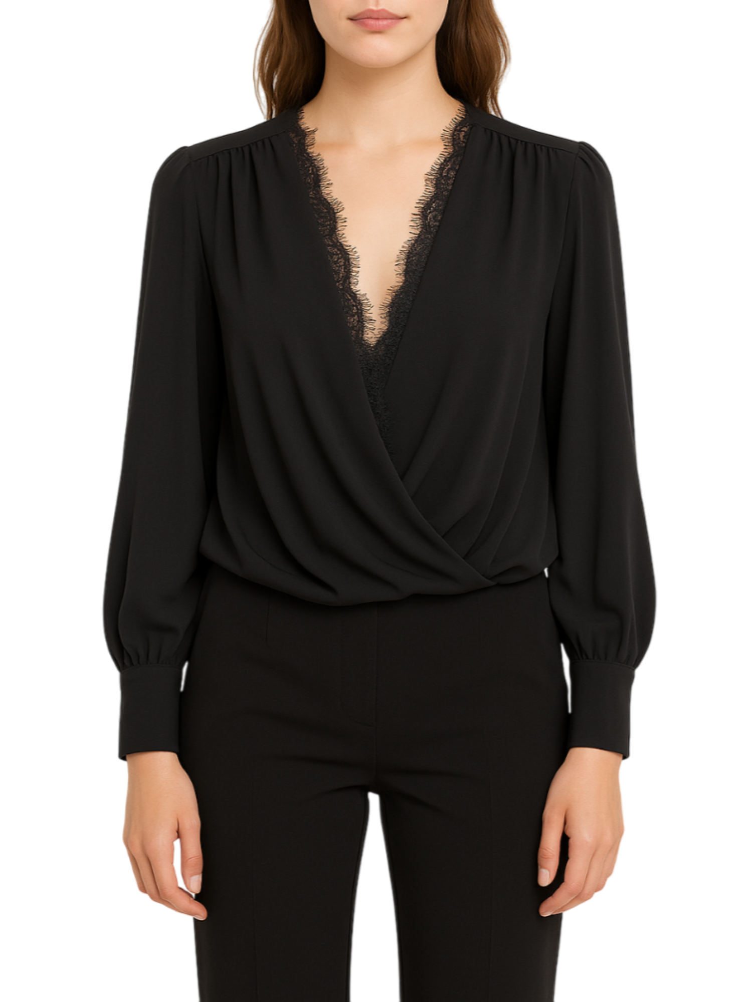 Sandro Ferrone blusa in georgette con pizzo nero S32YBFMASTICE NERO Sandro FERRONE