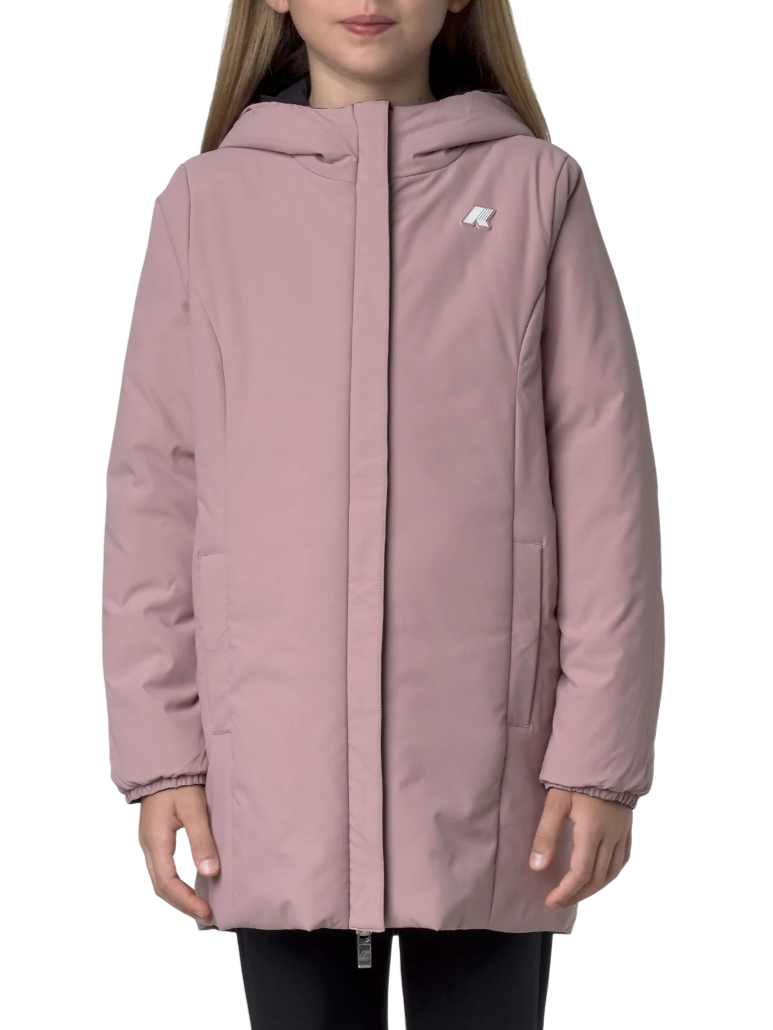 K-way piumino lungo reversibile con cappuccio p.denise nero rosa K11517W BBM K-WAY