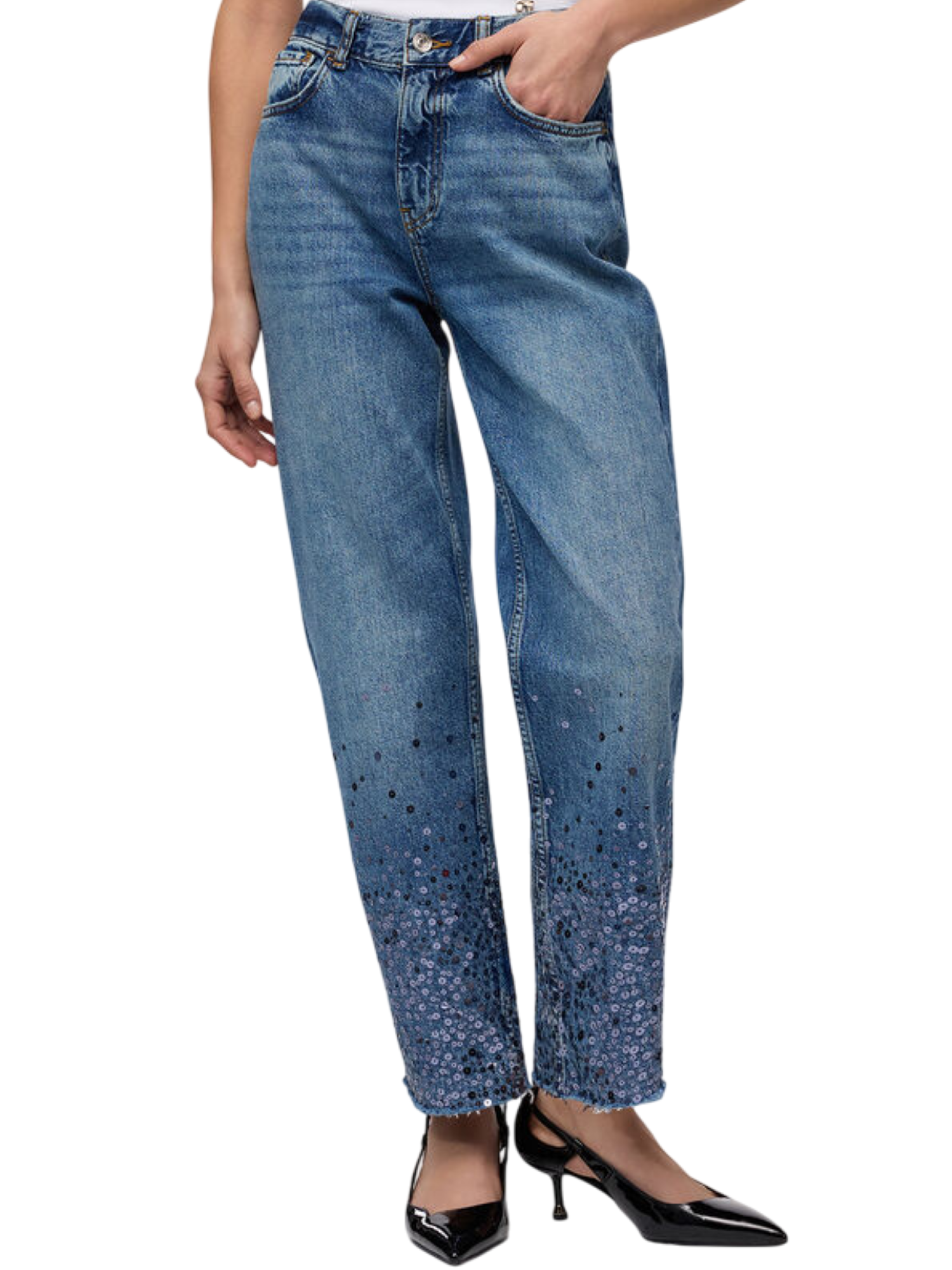 Liu Jo jeans gamba ditta con paillettes lavaggio blu UF5115D4854 77985 LIU JO