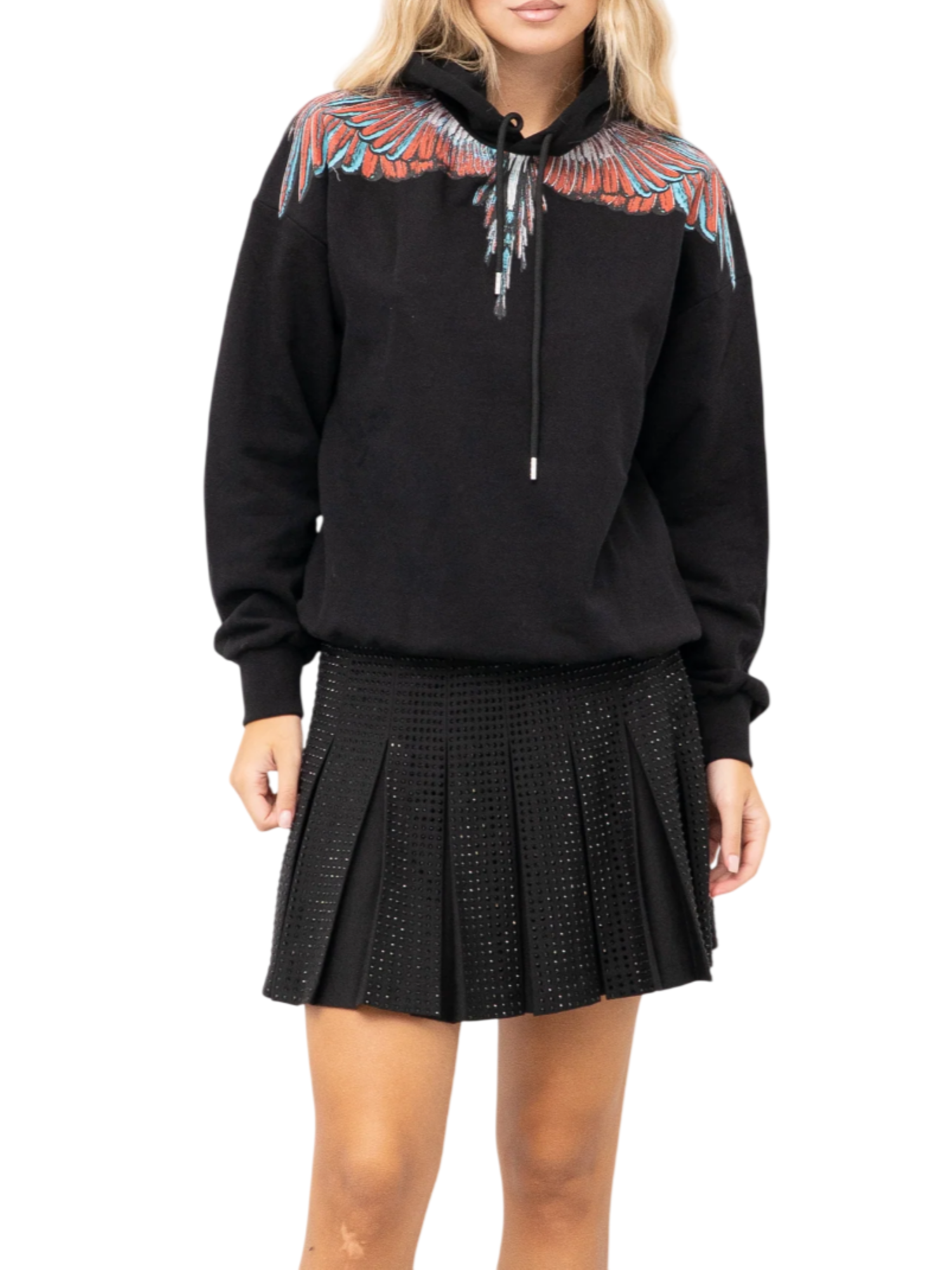 County of Milan felpa con cappuccio stampa iconica nero CM30002 NERO-RED WINGS COUNTY OF MILAN