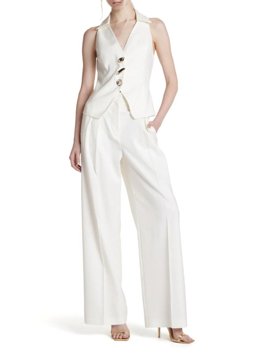 Simona Corsellini pantaloni palazzo con pinces in tessuto tramato panna P26CPPA01201 0359 SIMONA CORSELLINI