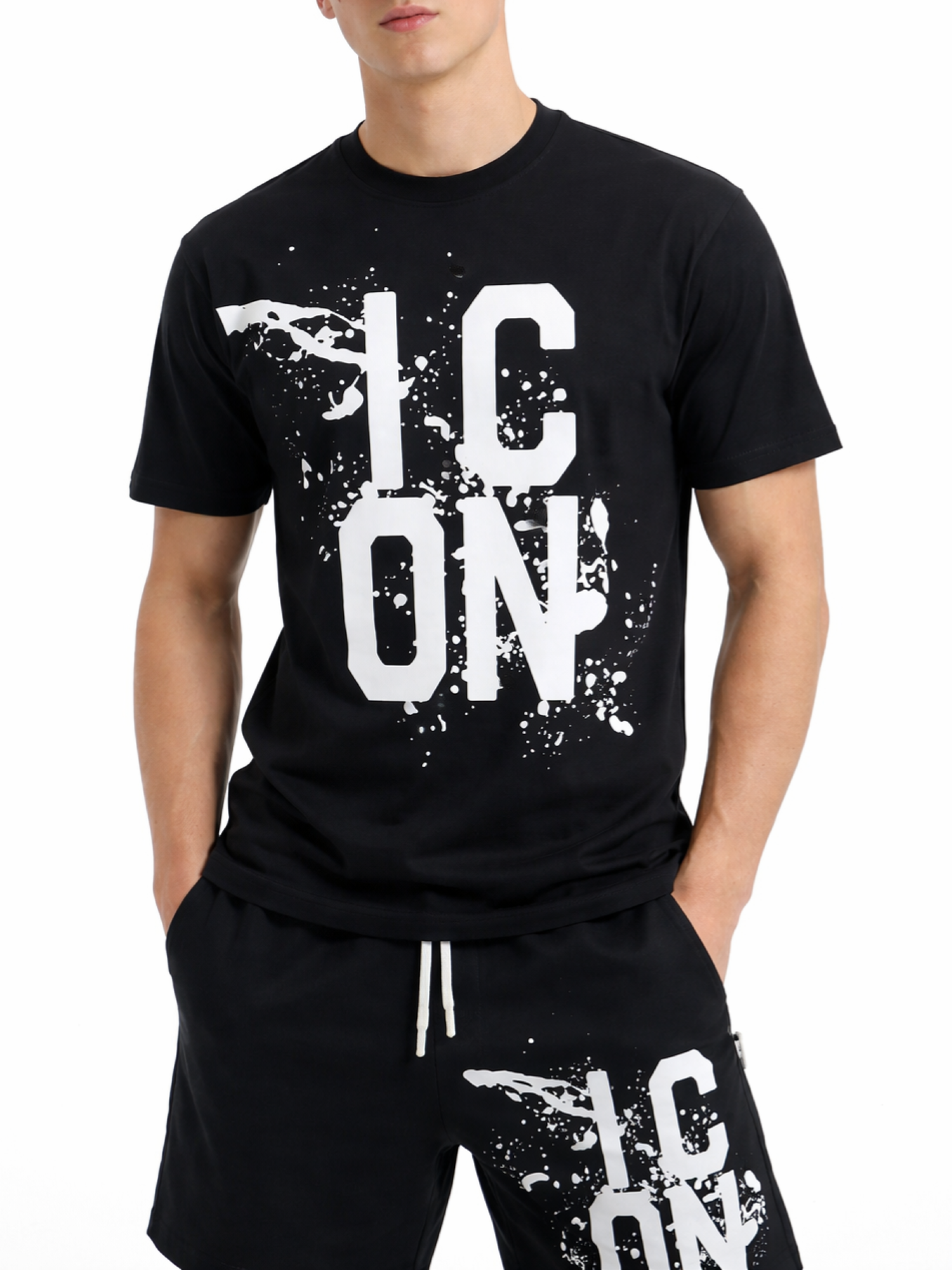 Icon T-shirt uomo manica corta stampa logo nero IUT037 NERO ICON