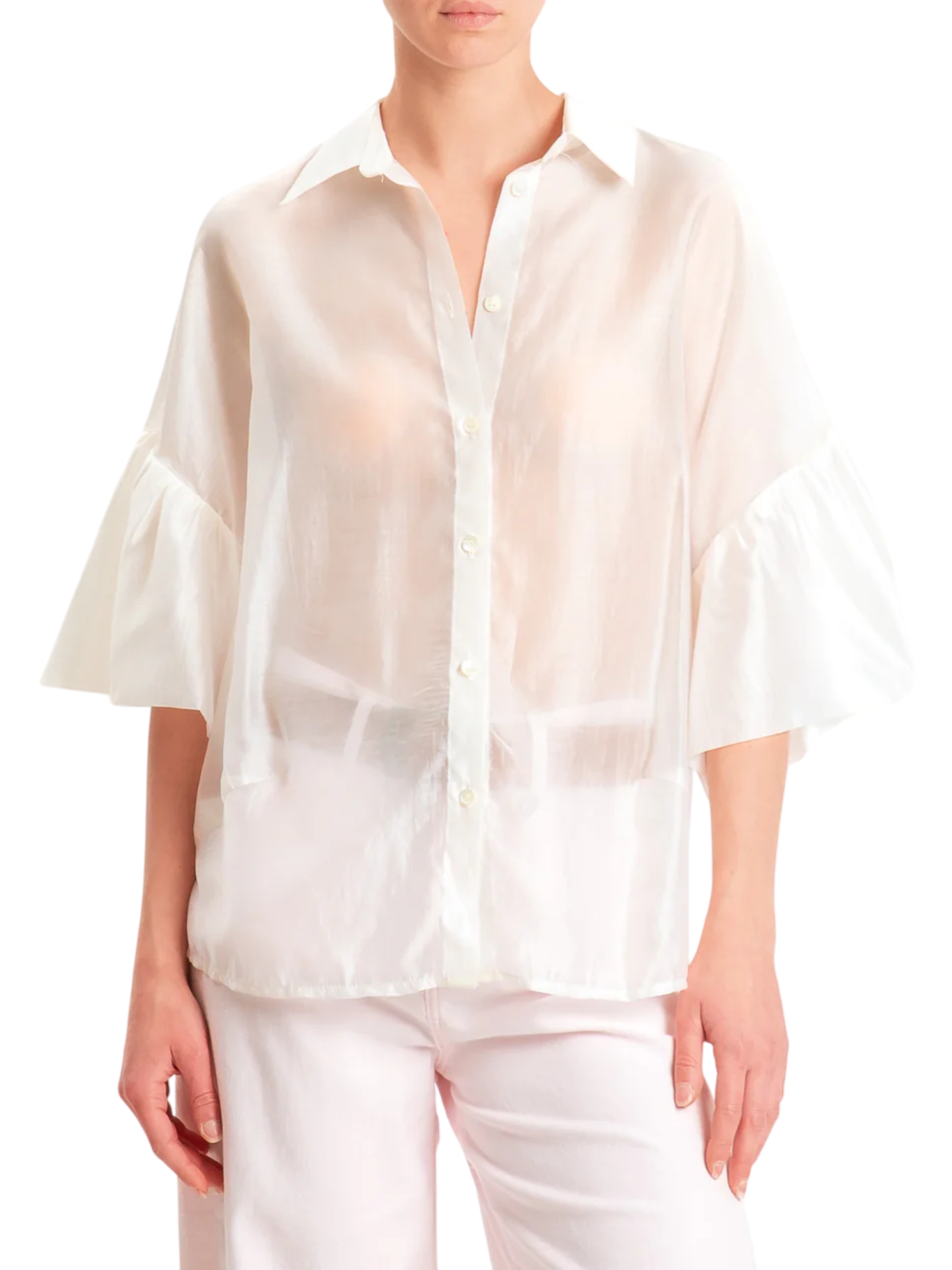 Vicolo camicia in georgette con trasparenze panna TAB1858 BURRO VICOLO