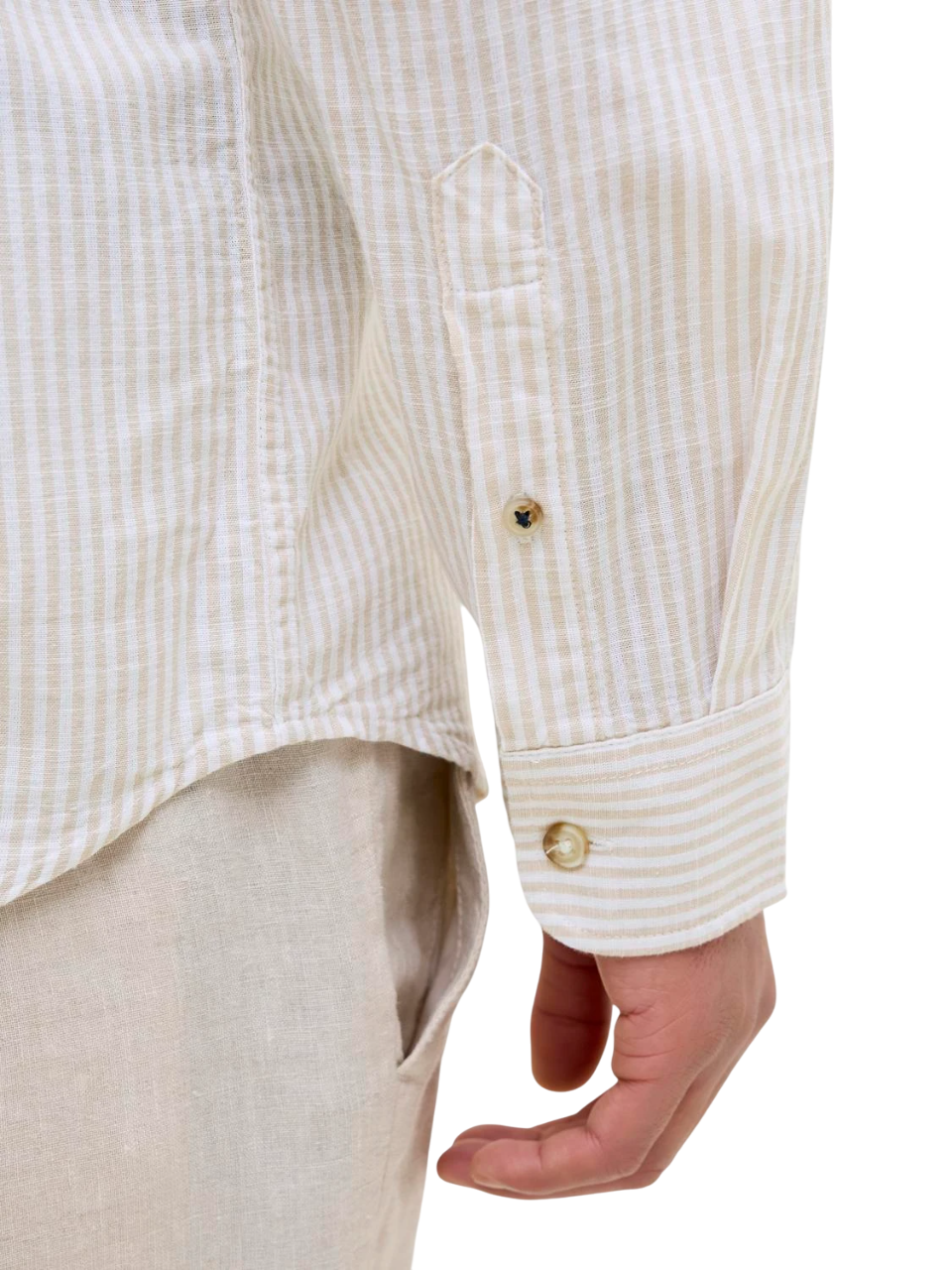 Jack&Jones camicia a righe in misto cotone beige bianco 12269315 OXFORD TAN-STRIPE JACK&JONES