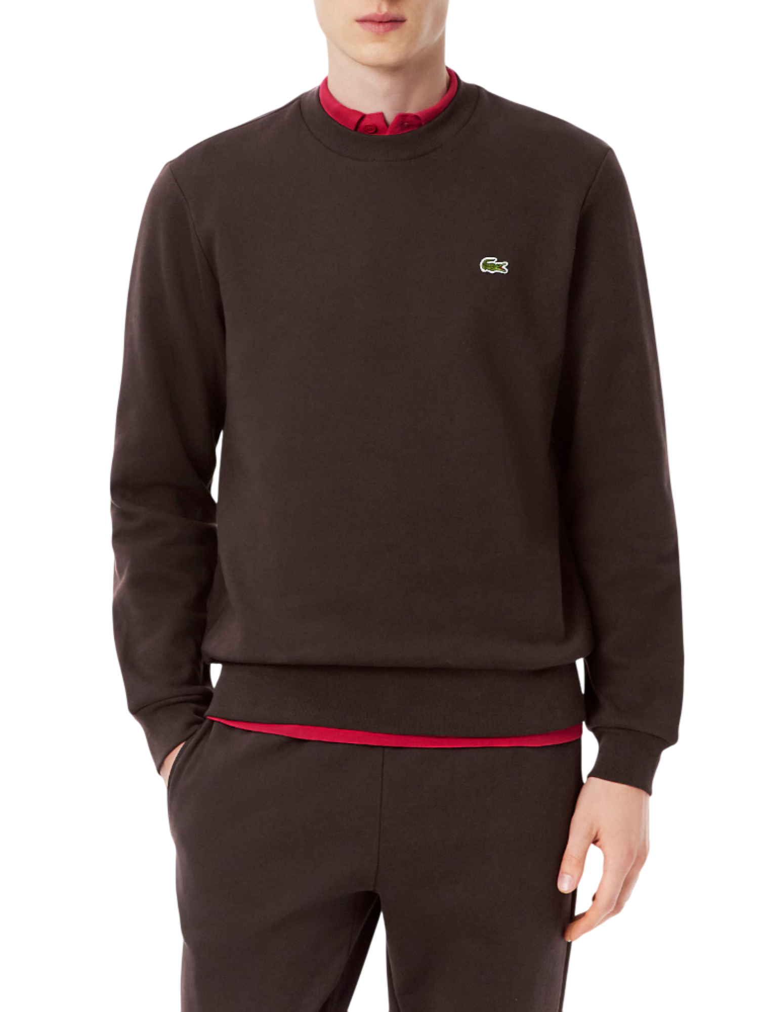 Lacoste felpa uomo in pile marrone SH9608 SKB LACOSTE