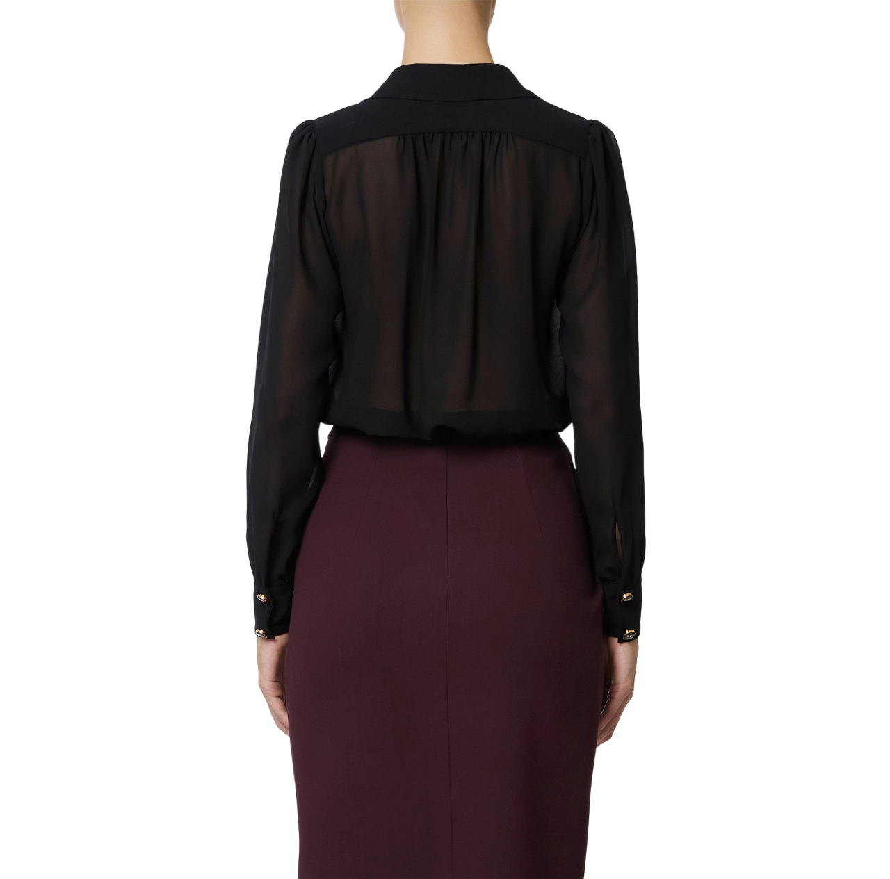 Elisabetta Franchi camicia in georgette con catena nero CA13357E2 110 ELISABETTA FRANCHI
