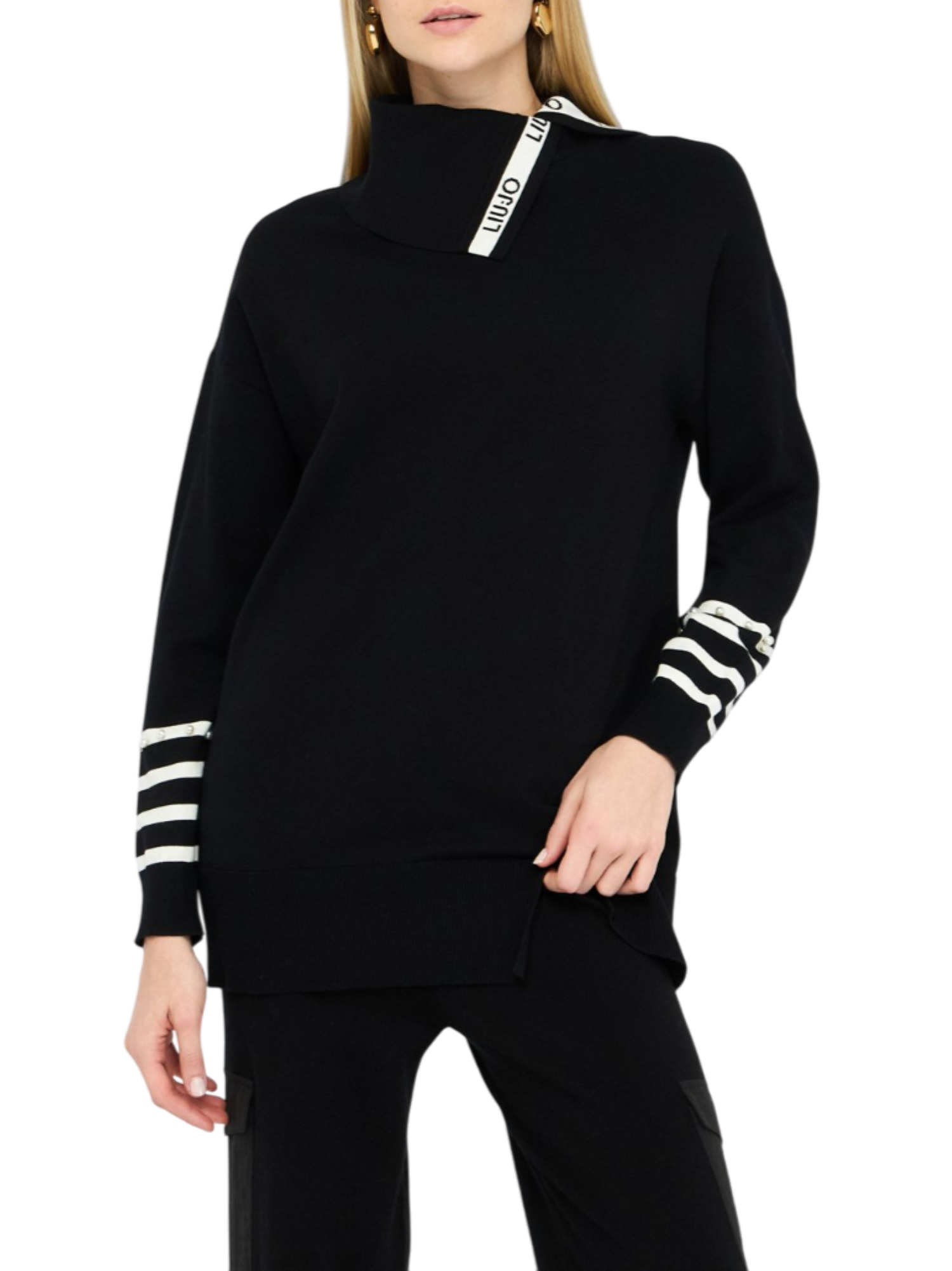 Liu Jo maglia collo alto con risvolto nero TF5218MS63L 03N66 LIU JO