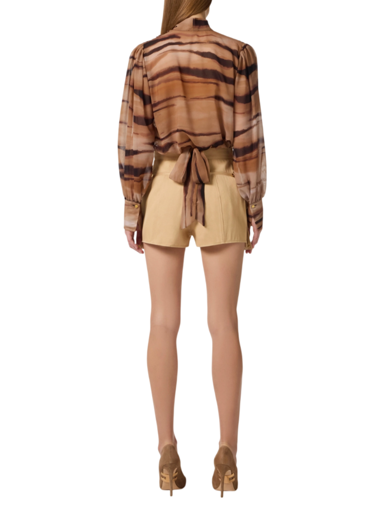 Elisabetta Franchi blusa in chiffon stampa animalier cammello<BR/> CA16062 470 ELISABETTA FRANCHI
