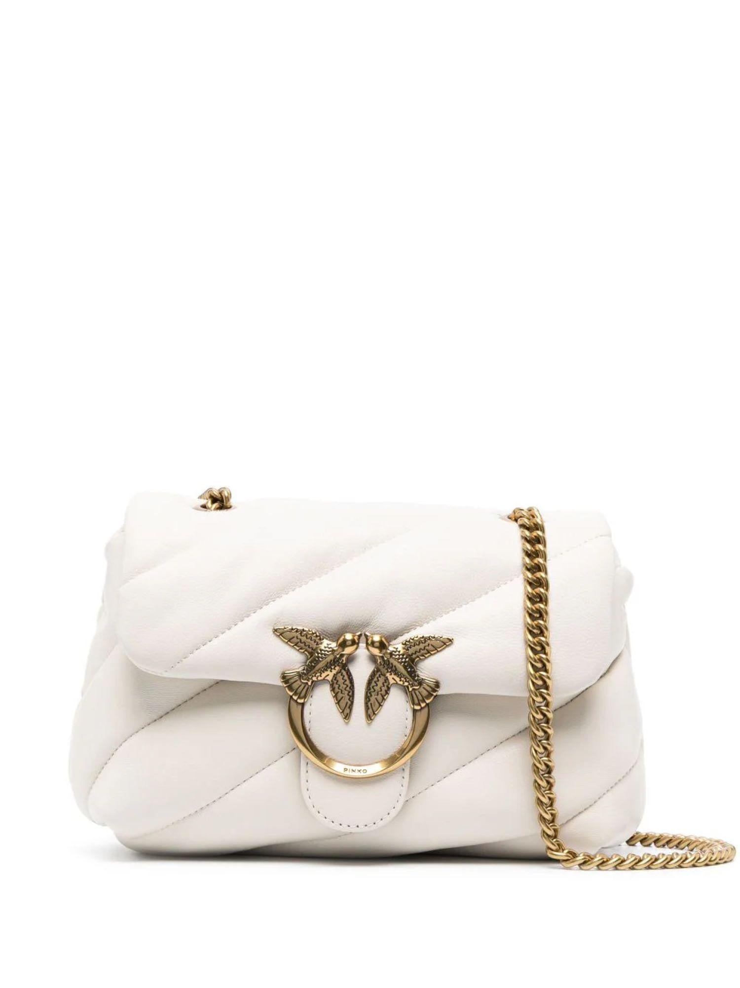 Pinko borsa a spalla Love Bag Mini Puff in pelle trapuntata bianco oro 100039-A0F2 Z14Q PINKO