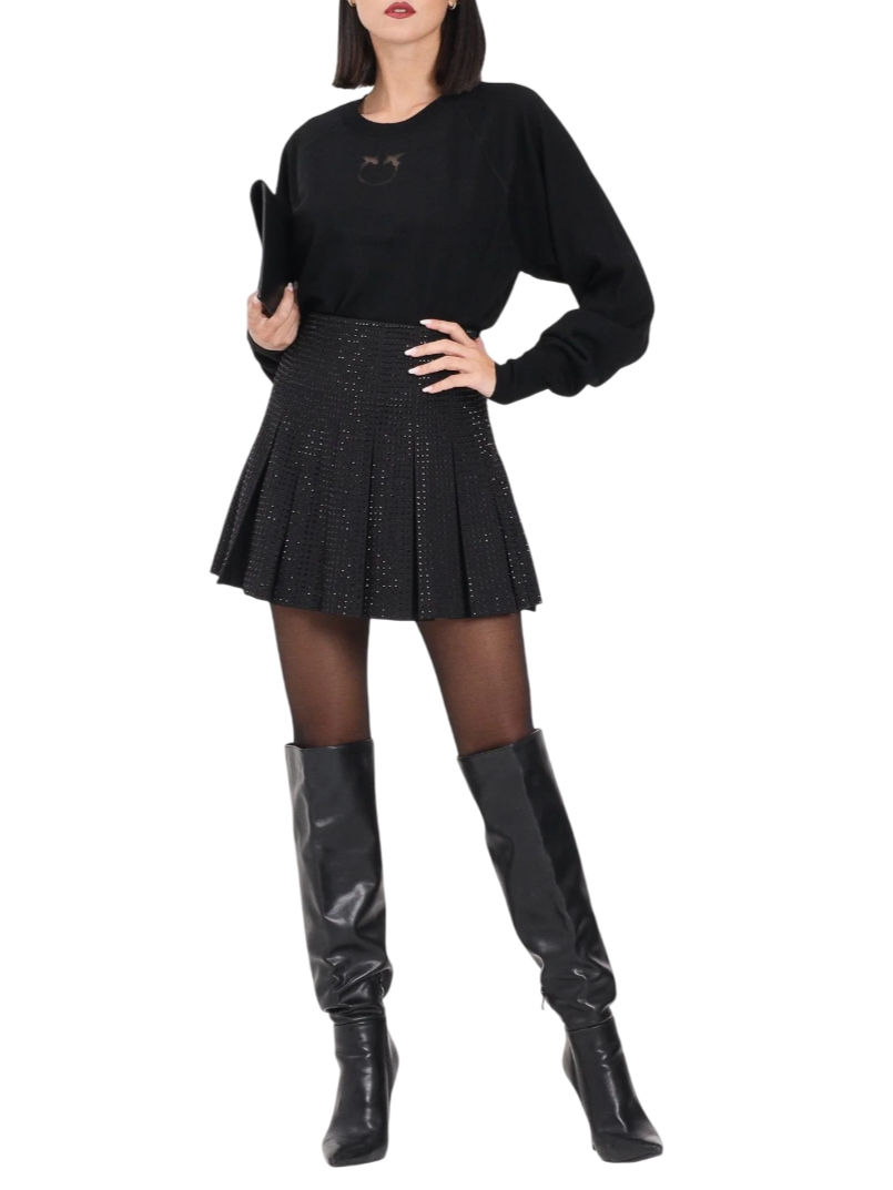 Pinko gonna corta a pieghe con strass nero 105926-A287 Z99 PINKO