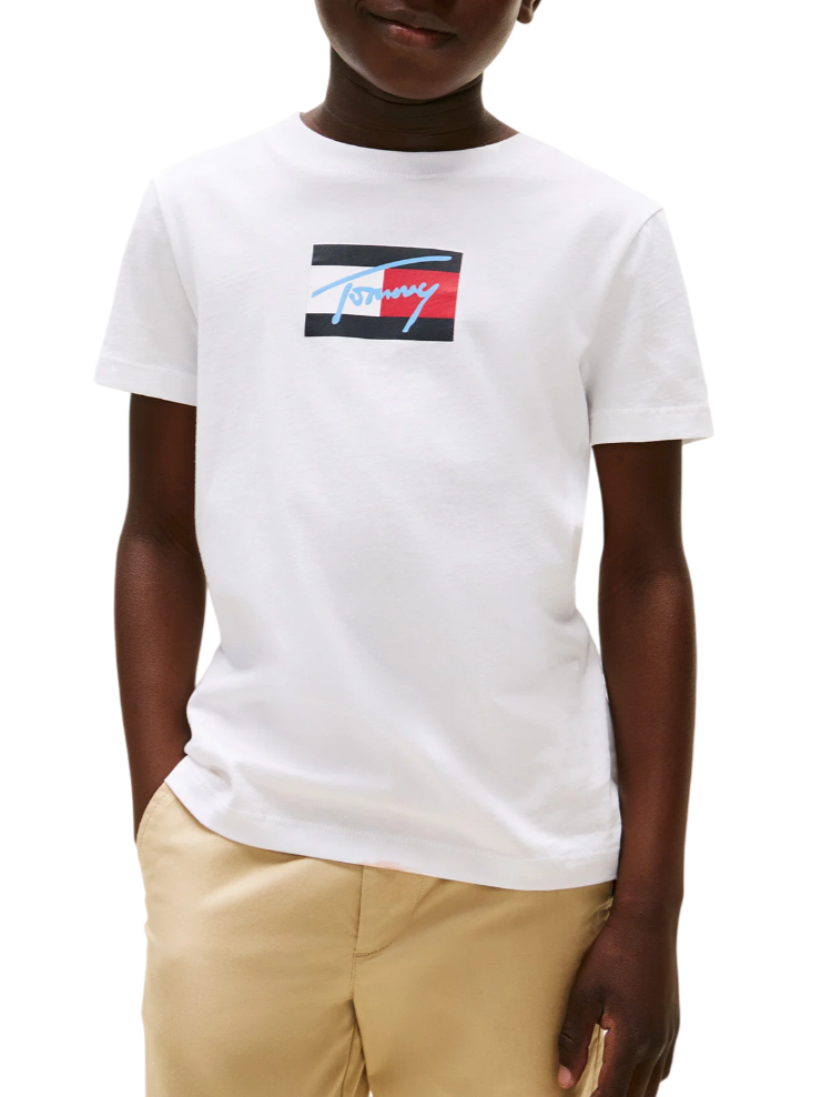 Tommy Hilfiger T-shirt manica corta con bandierina iconica bianco KB0KB09725 YBR Tommy Hilfiger