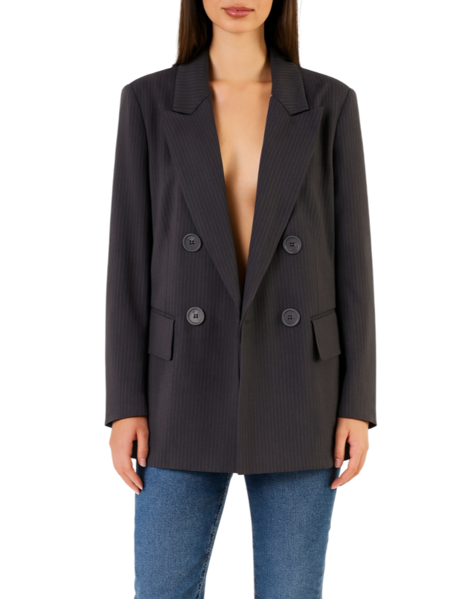 Sandro Ferrone giacca blazer gessata doppiopetto nero L12YBFAURYX NERO Lola BY S.FERRONE