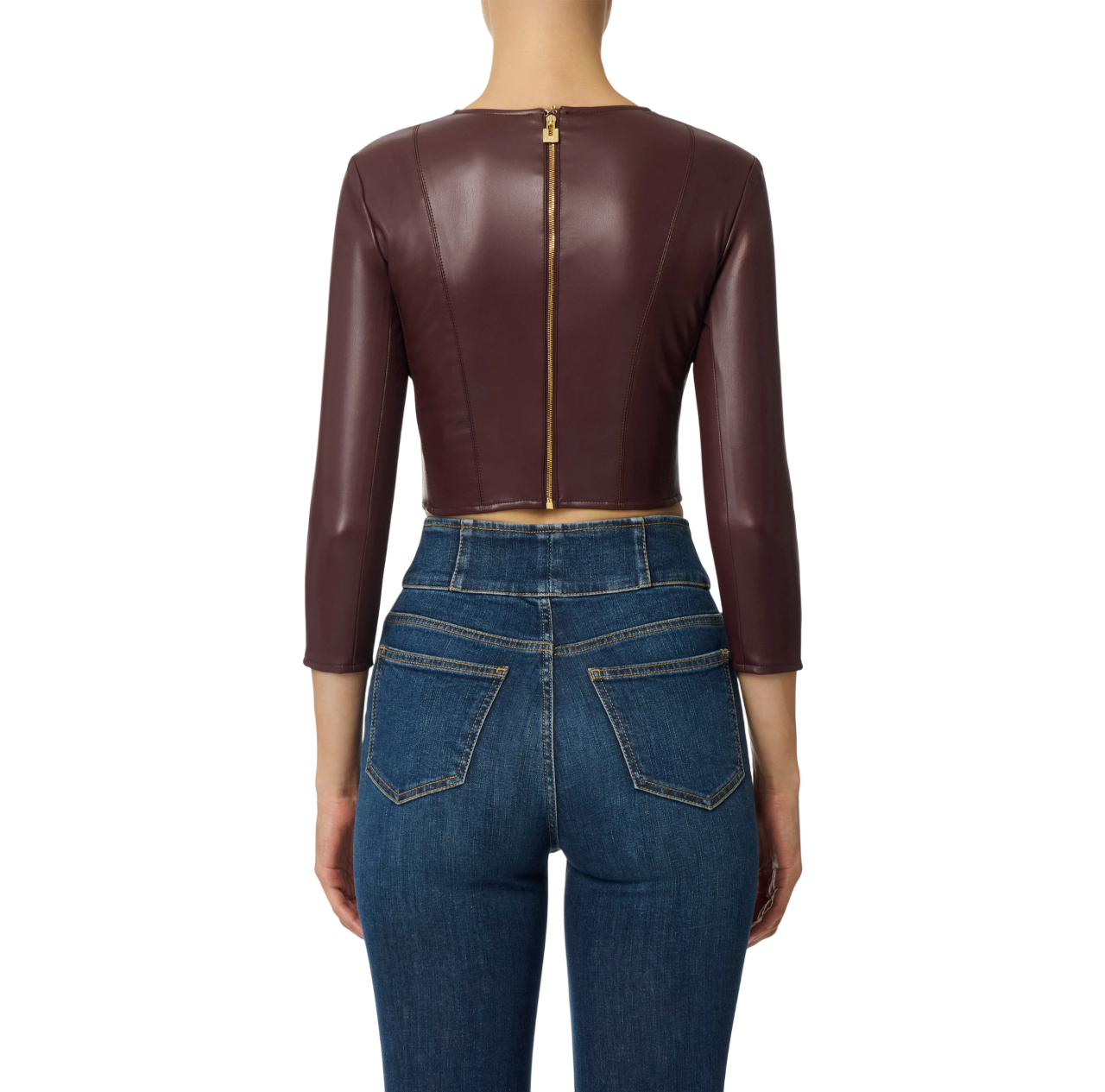 Elisabetta Franchi top crop in ecopelle marrone MD00957E2 EA3 ELISABETTA FRANCHI