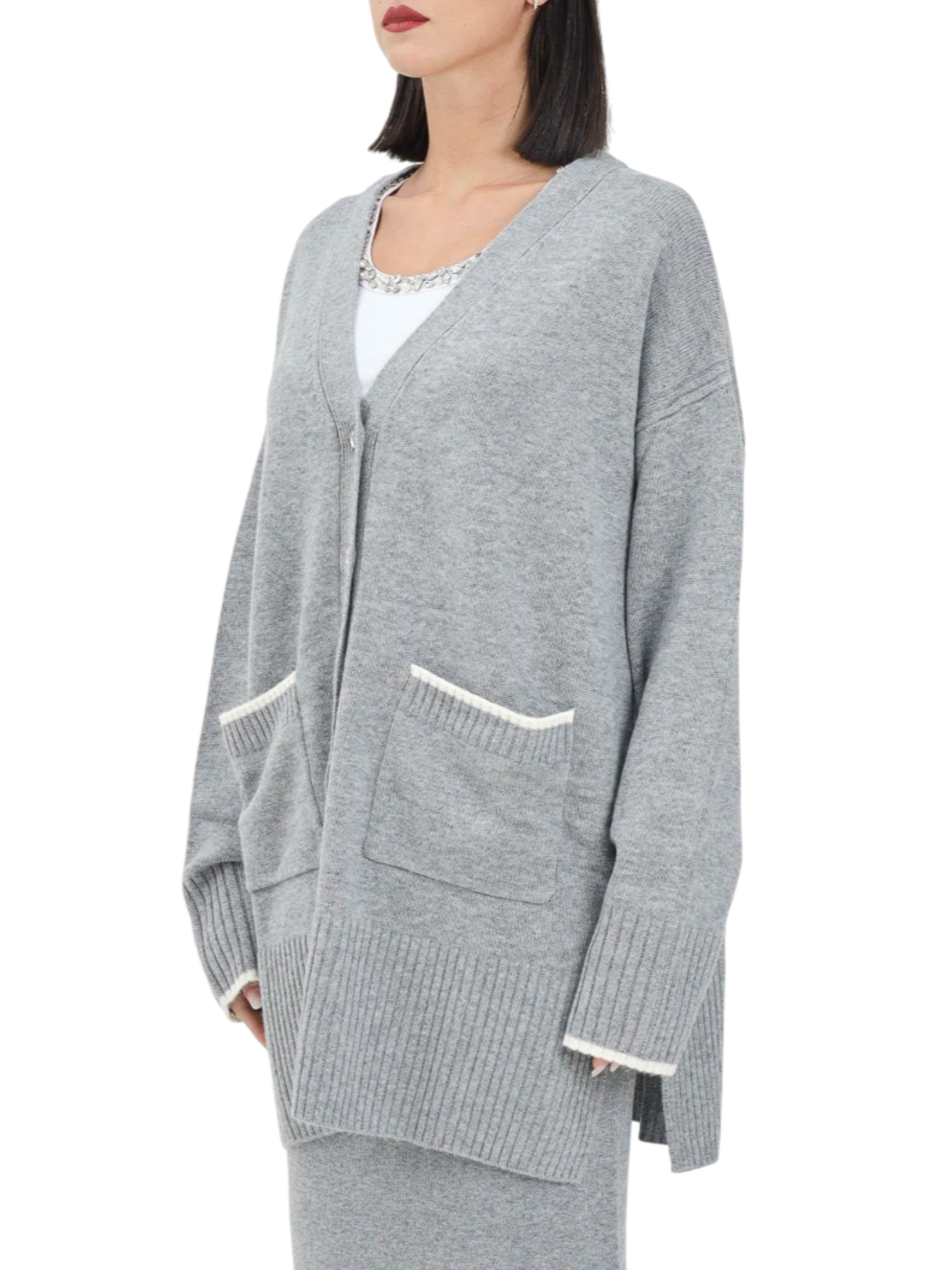 Pinko cardigan Tasmania misto cashmere grigio 105451-A2Q9 II2 PINKO