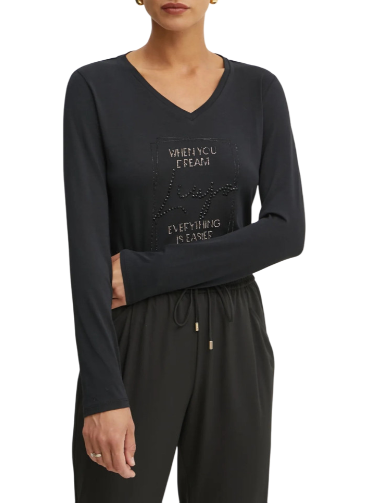Liu Jo T-shirt manica lunga con logo strass nero TA5169JS003 M9116 LIU JO