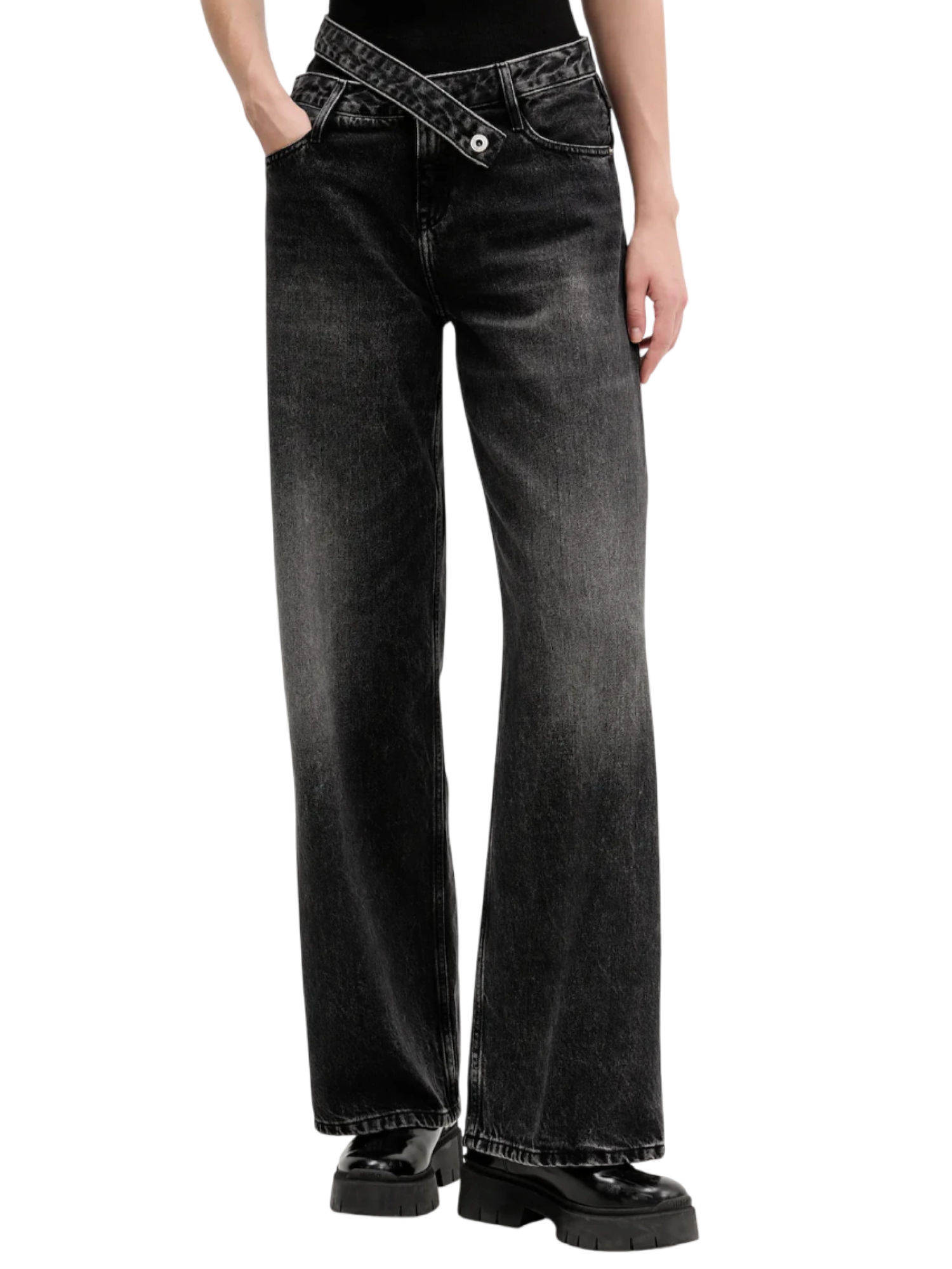 Karl Lagerfeld Jeans jeans gamba larga con cut out nero A4W10047 1BJ KARL LAGERFELD