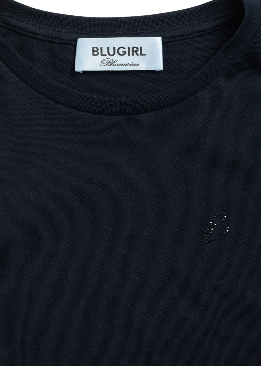 Blugirl T-shirt manica corta donna logo strass blu RA6043J3841 93713 BLUGIRL